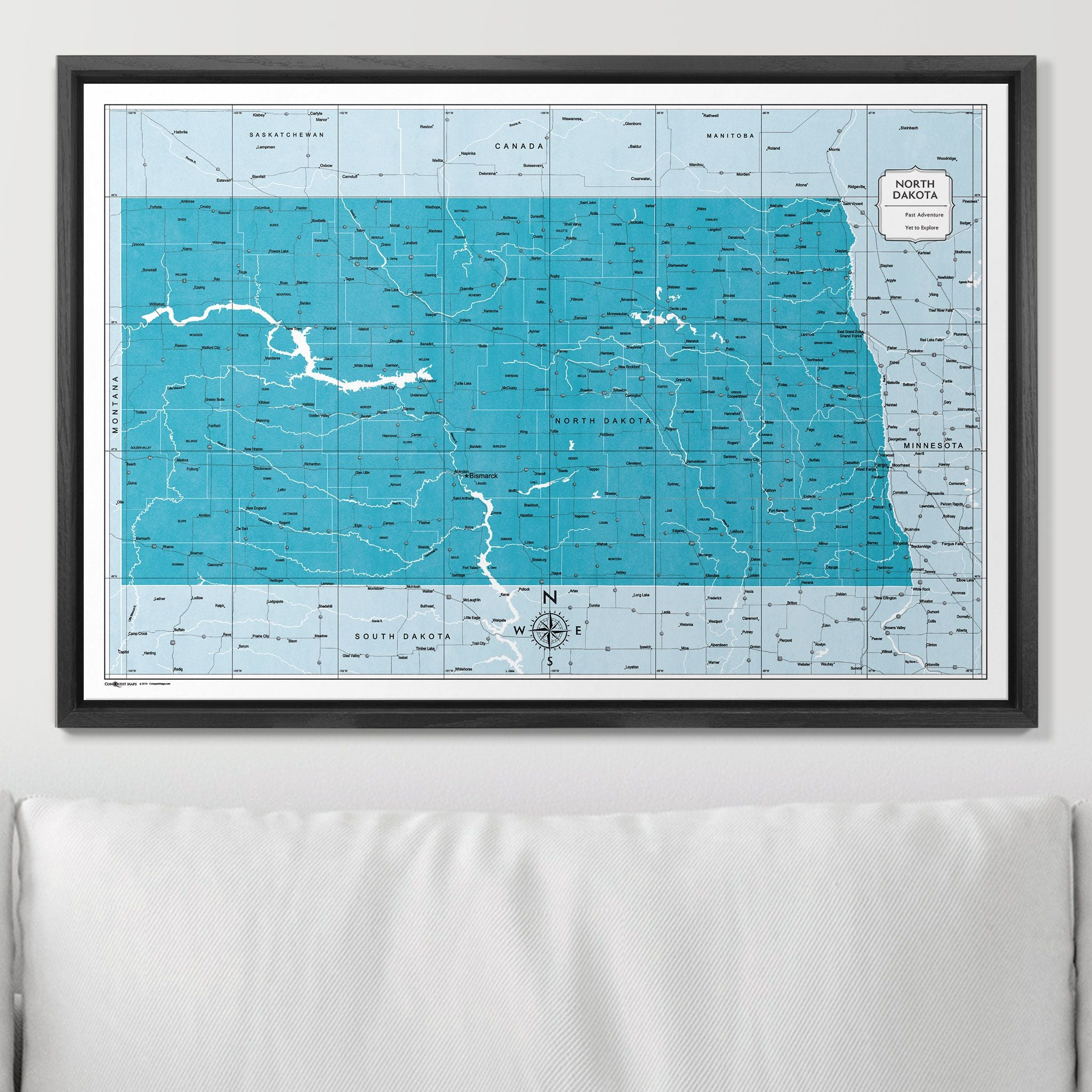 Push Pin North Dakota Map (Pin Board) - Teal Color Splash CM Pin Board