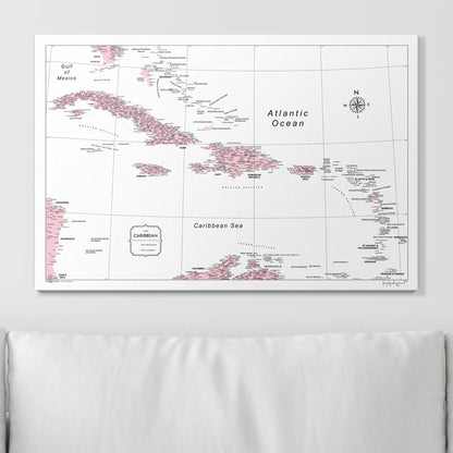 Push Pin Caribbean Map (Pin Board) - Pink Color Splash CM Pin Board