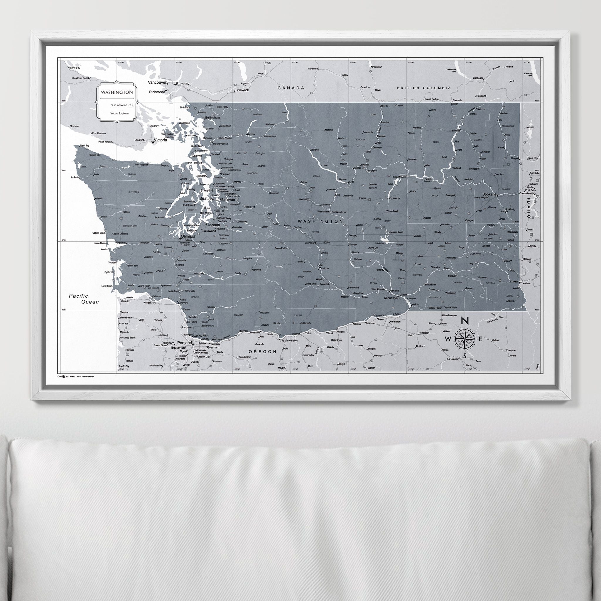 Push Pin Washington Map (Pin Board) - Dark Gray Color Splash CM Pin Board