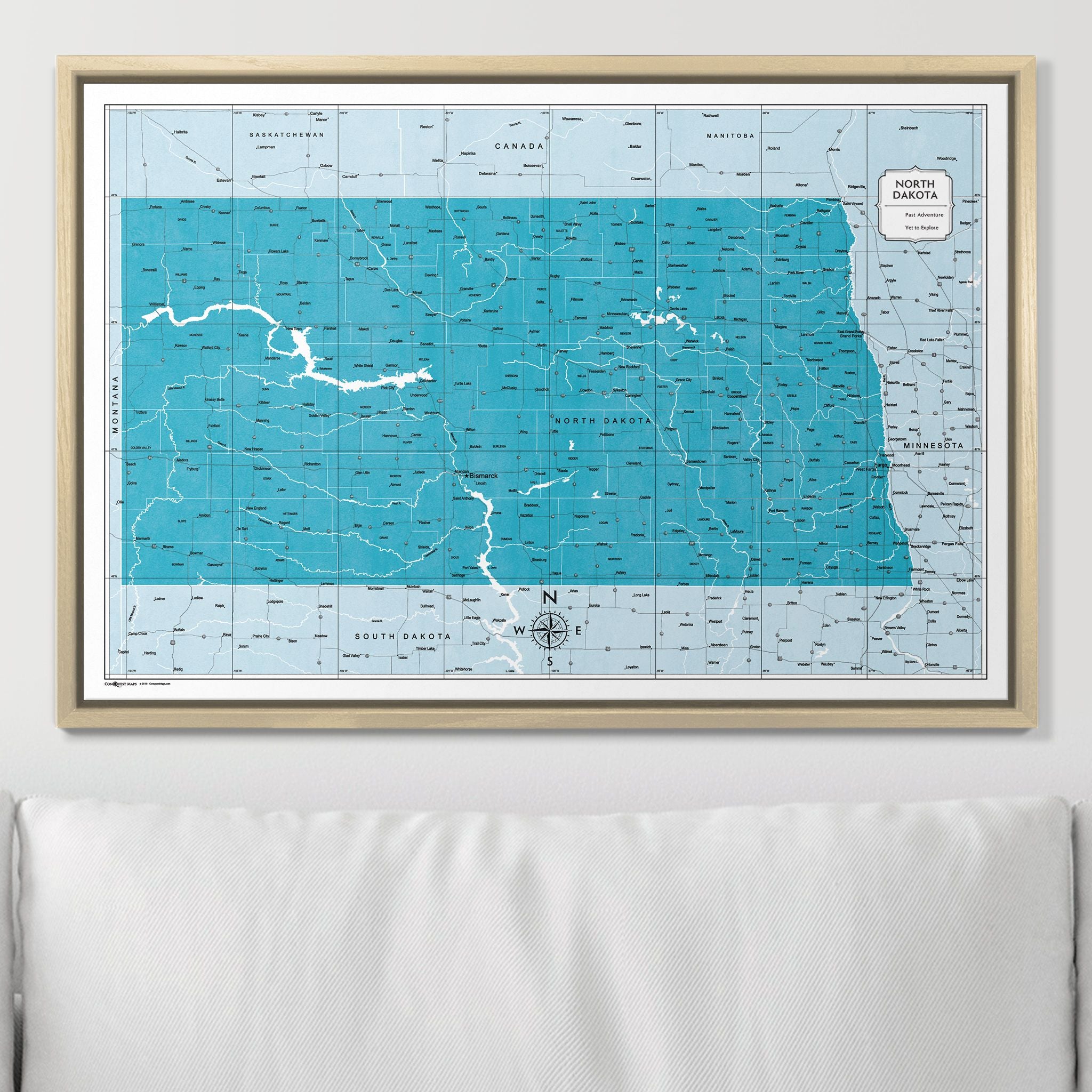 Push Pin North Dakota Map (Pin Board) - Teal Color Splash CM Pin Board