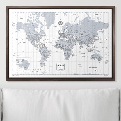 Push Pin World Map (Pin Board) - Light Gray Color Splash CM Pin Board