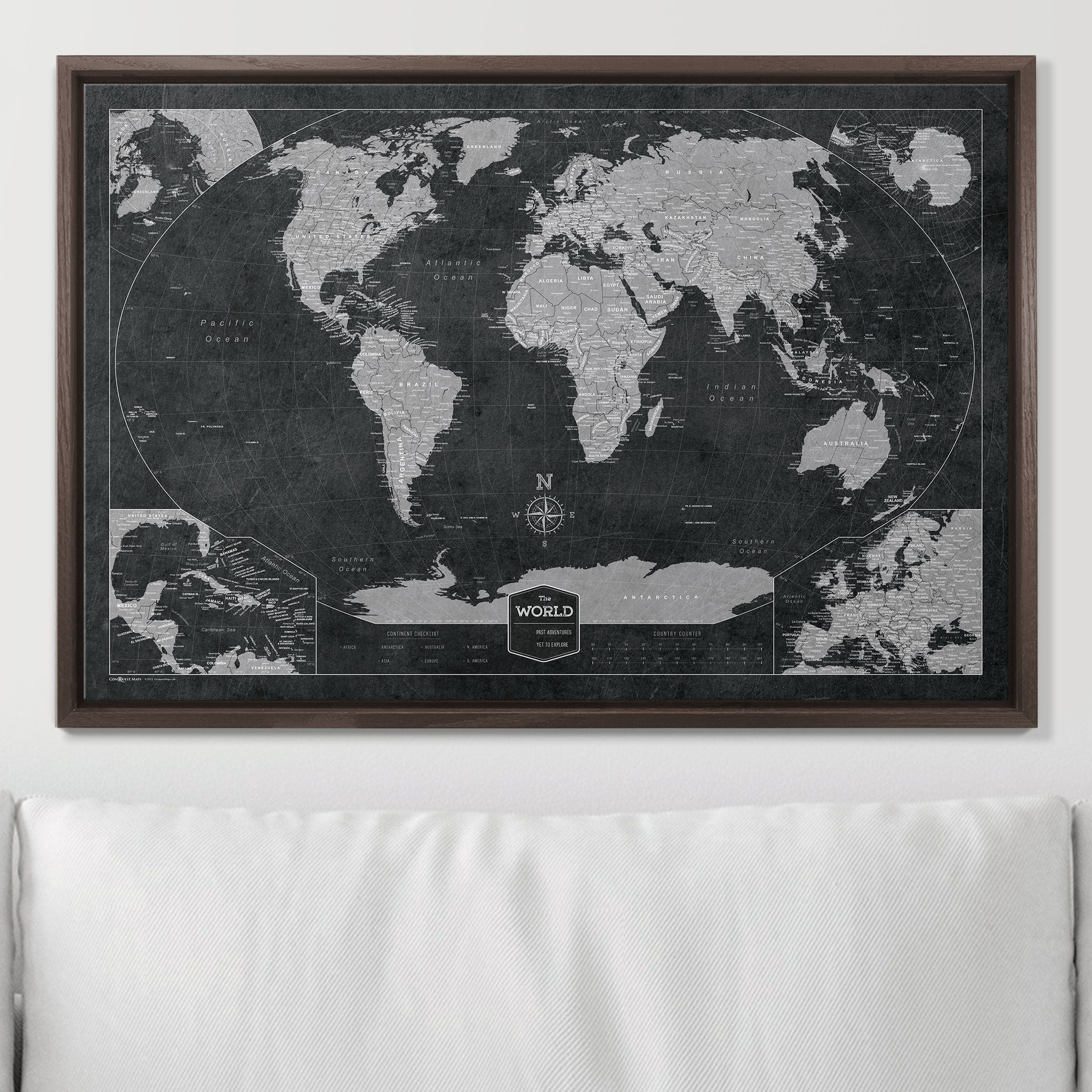 Push Pin World (Winkel Tripel) Map (Pin Board) - Modern Slate CM Pin Board