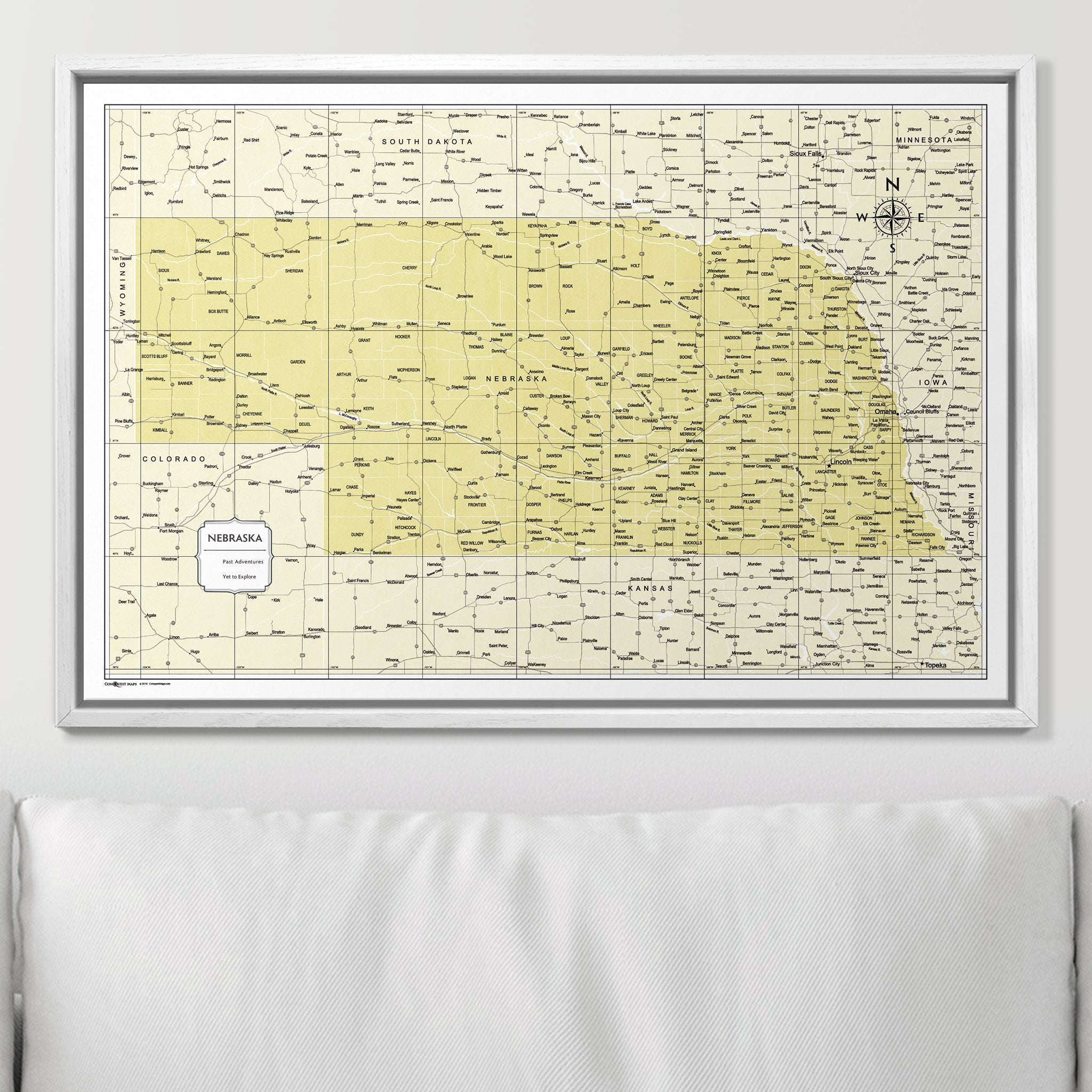 Push Pin Nebraska Map (Pin Board) - Yellow Color Splash CM Pin Board