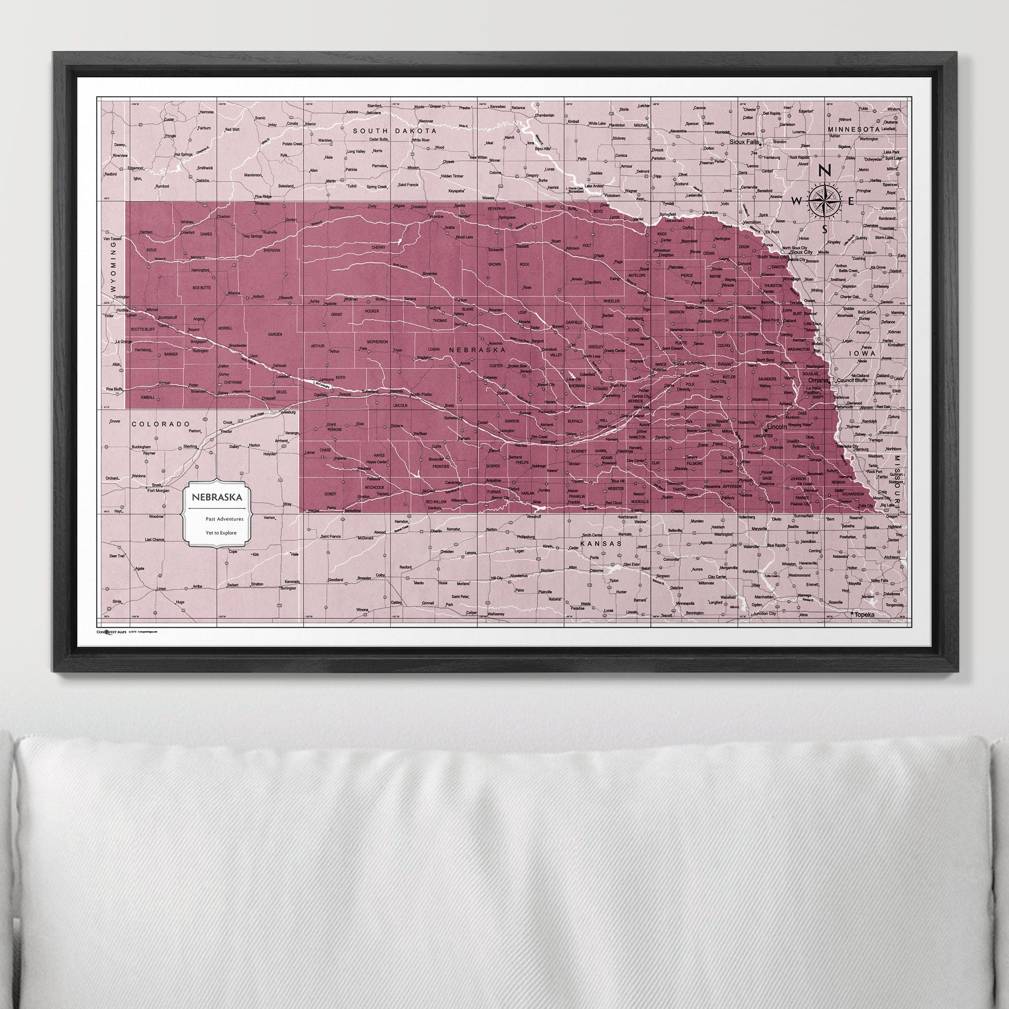 Push Pin Nebraska Map (Pin Board) - Burgundy Color Splash CM Pin Board