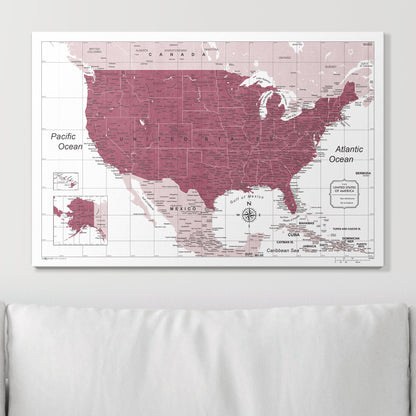 Push Pin USA Map (Pin Board) - Burgundy Color Splash CM Pin Board