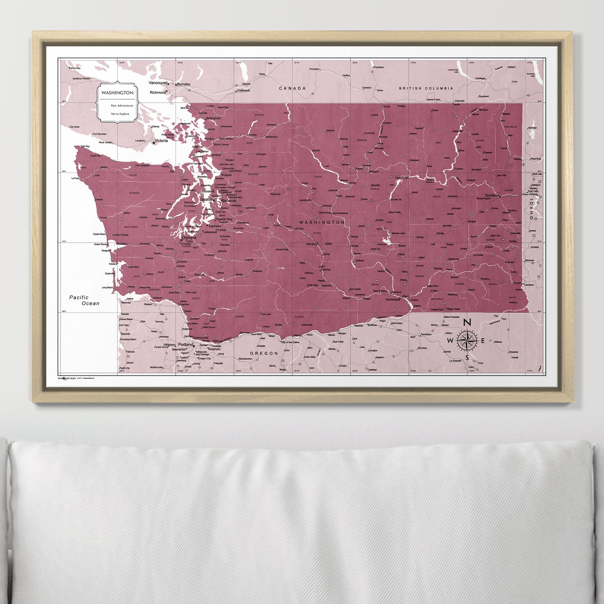 Push Pin Washington Map (Pin Board) - Burgundy Color Splash CM Pin Board