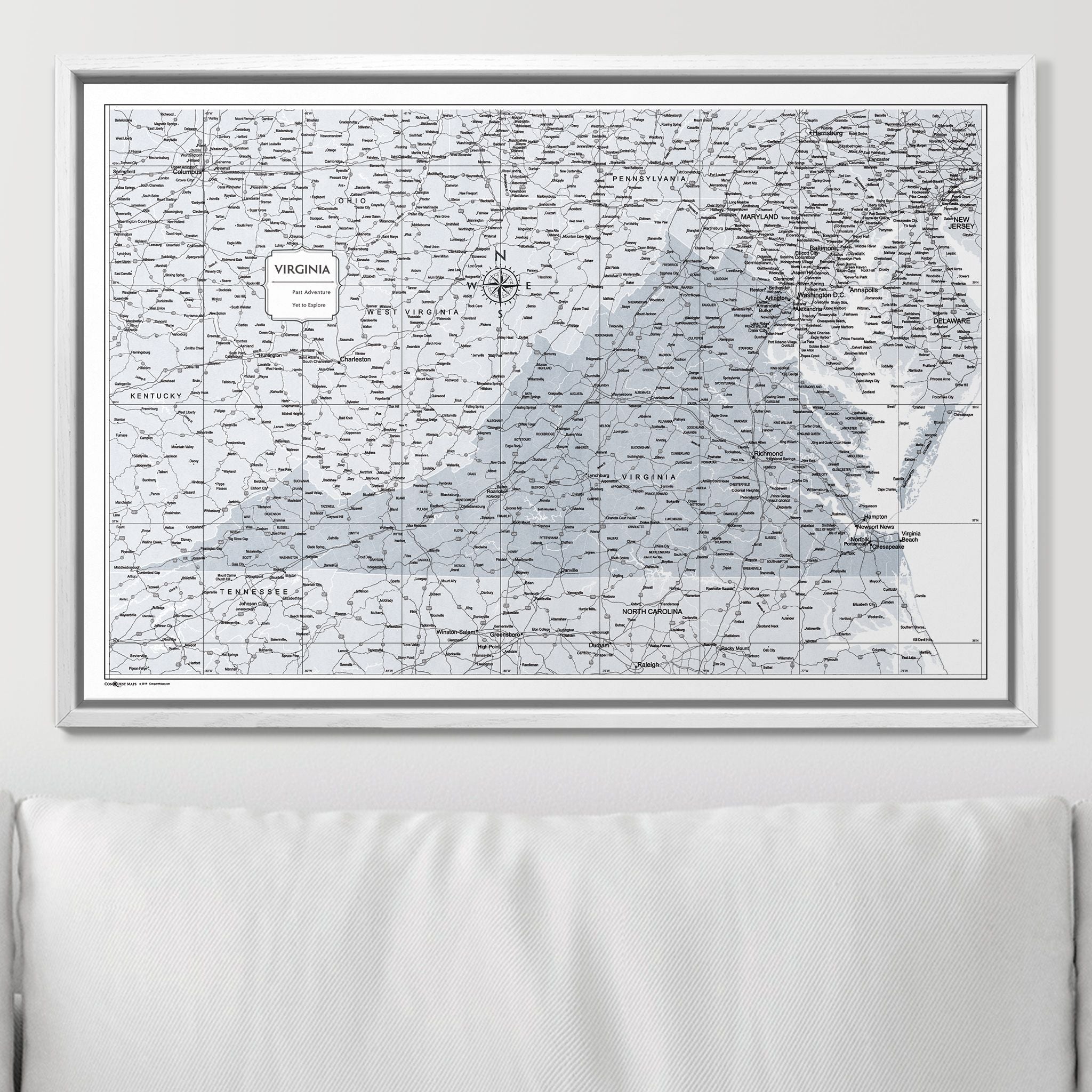 Push Pin Virginia Map (Pin Board) - Light Gray Color Splash CM Pin Board