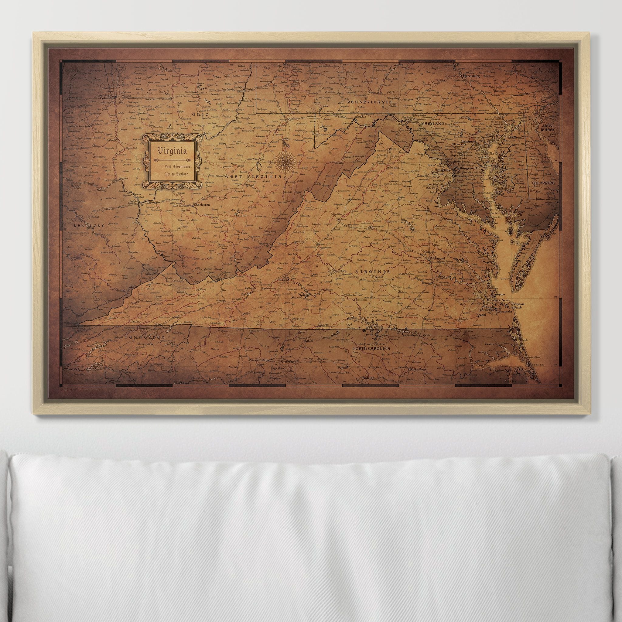 Push Pin Virginia Map (Pin Board) - Golden Aged CM Pin Board