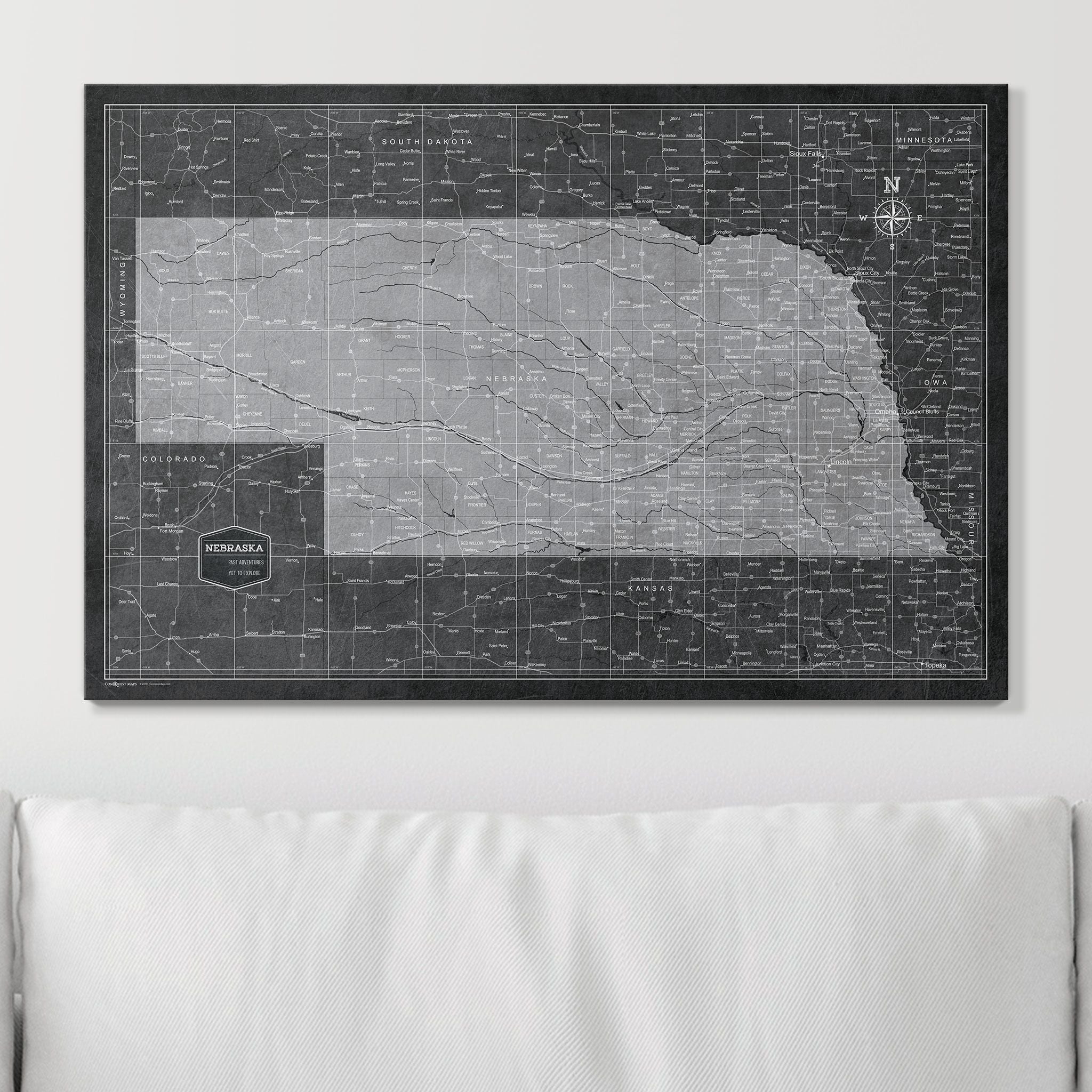 Push Pin Nebraska Map (Pin Board) - Modern Slate CM Pin Board