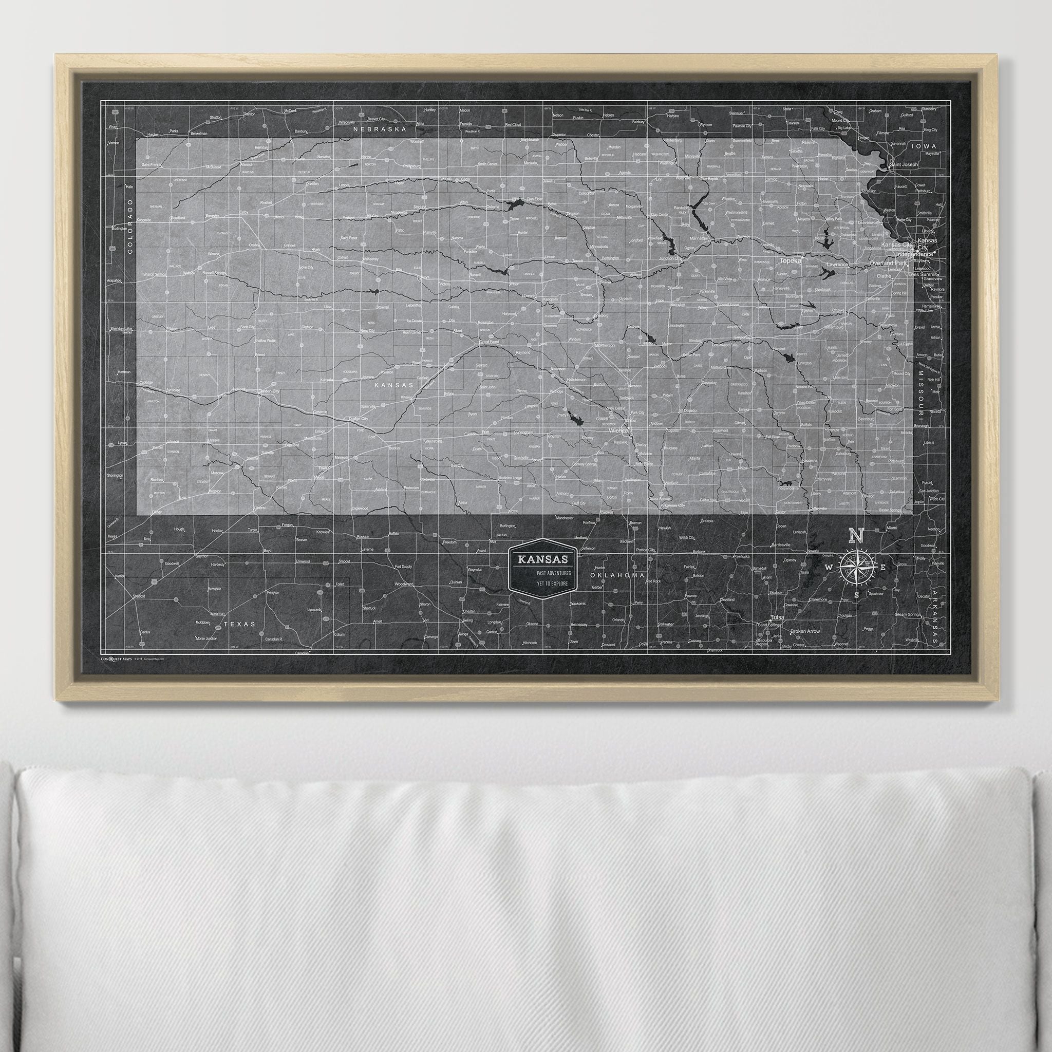 Push Pin Kansas Map (Pin Board) - Modern Slate CM Pin Board