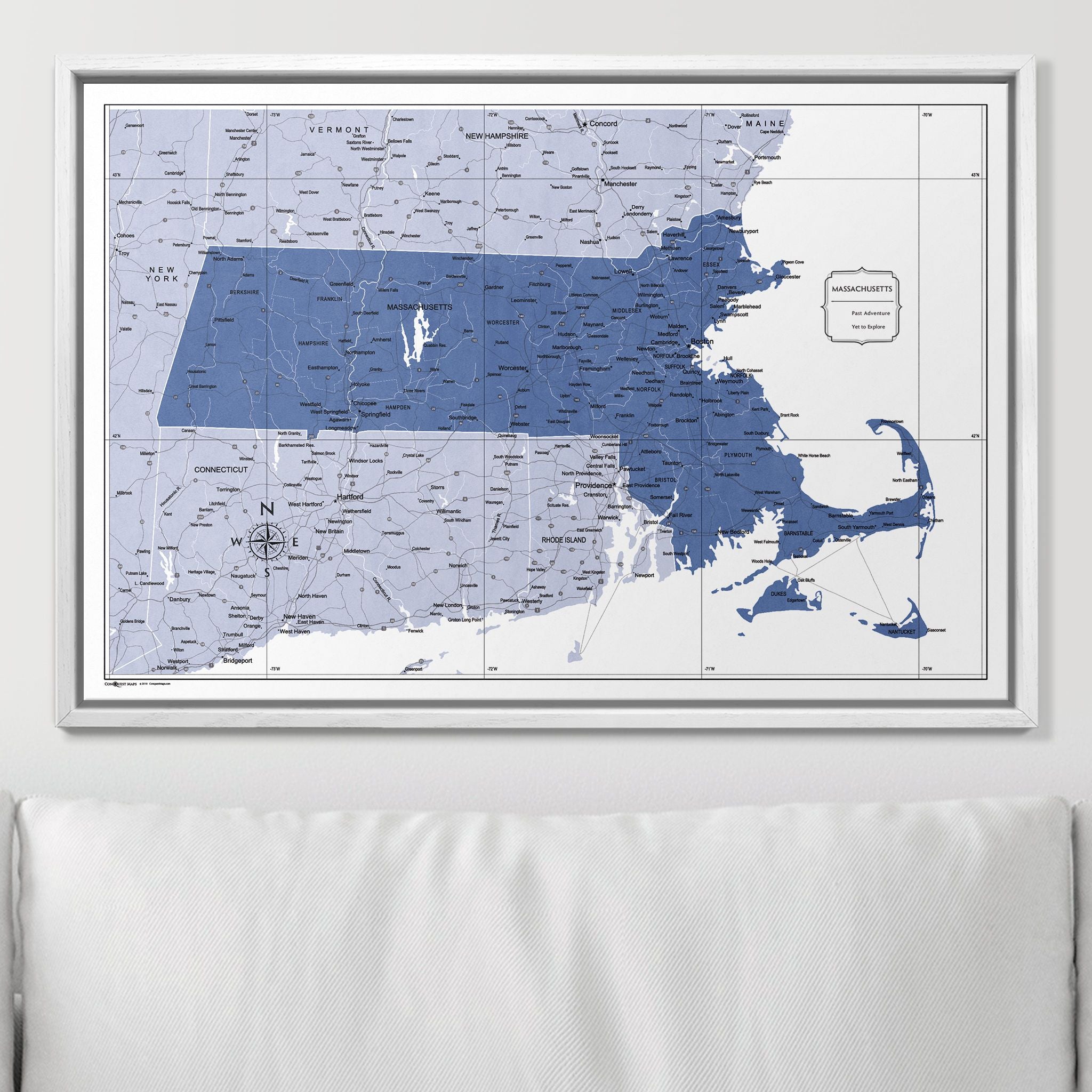 Push Pin Massachusetts Map (Pin Board) - Navy Color Splash CM Pin Board