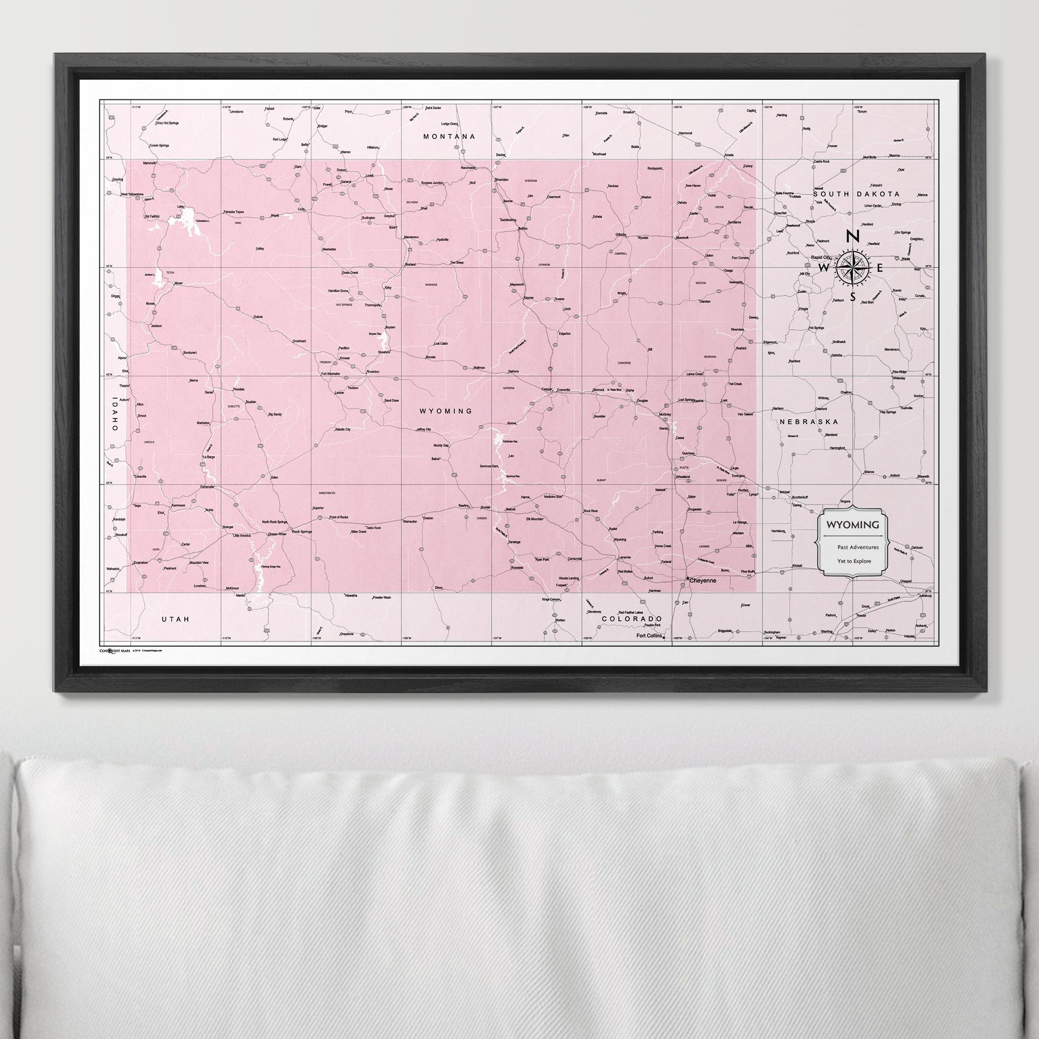 Push Pin Wyoming Map (Pin Board) - Pink Color Splash CM Pin Board