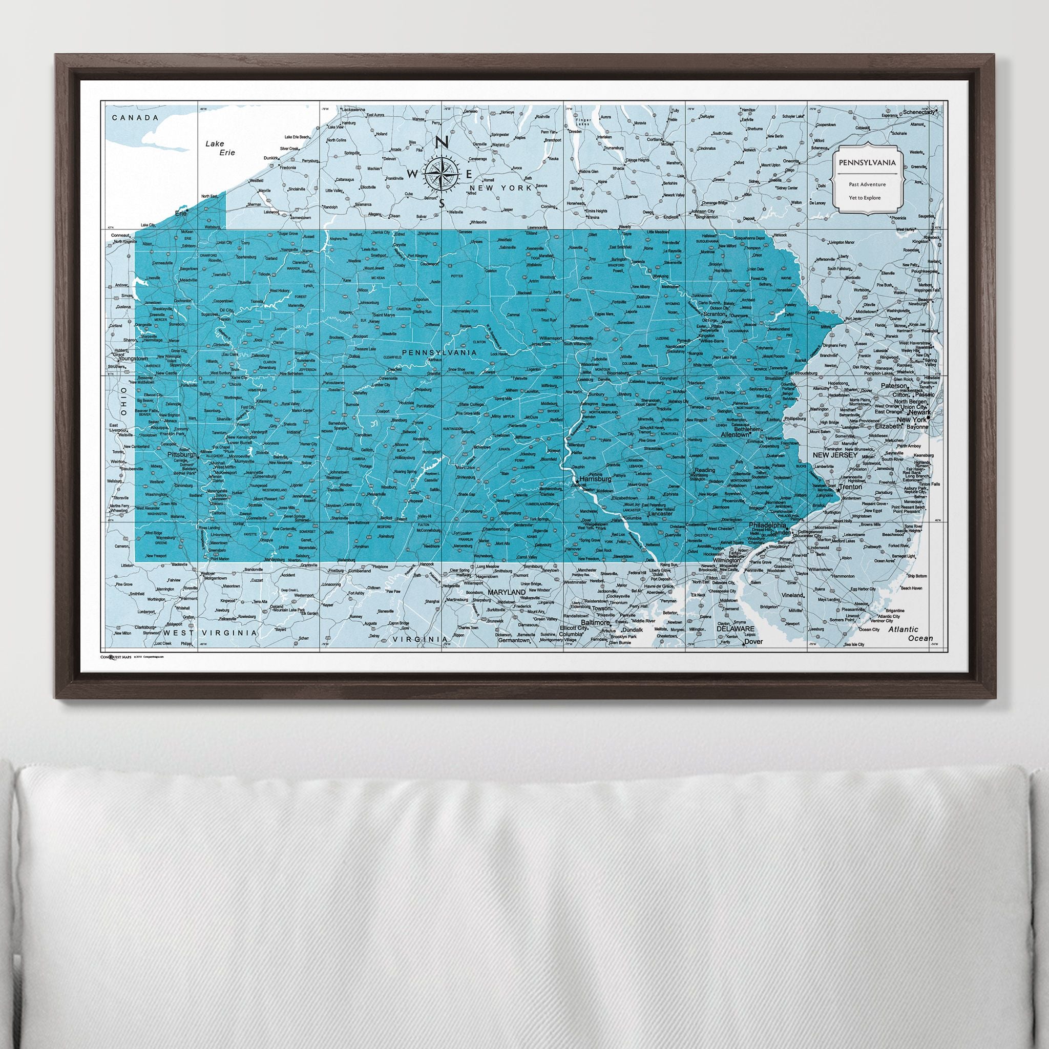 Push Pin Pennsylvania Map (Pin Board) - Teal Color Splash CM Pin Board