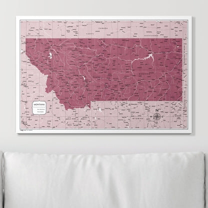 Push Pin Montana Map (Pin Board) - Burgundy Color Splash CM Pin Board