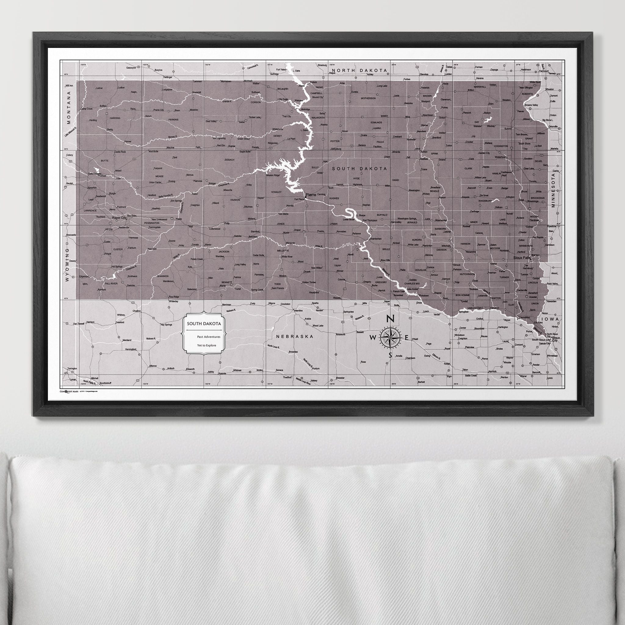 Push Pin South Dakota Map (Pin Board) - Dark Brown Color Splash CM Pin Board