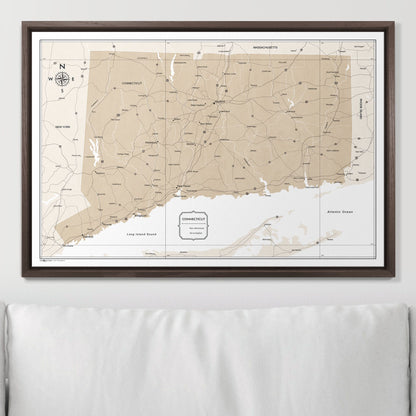 Push Pin Connecticut Map (Pin Board) - Light Brown Color Splash CM Pin Board