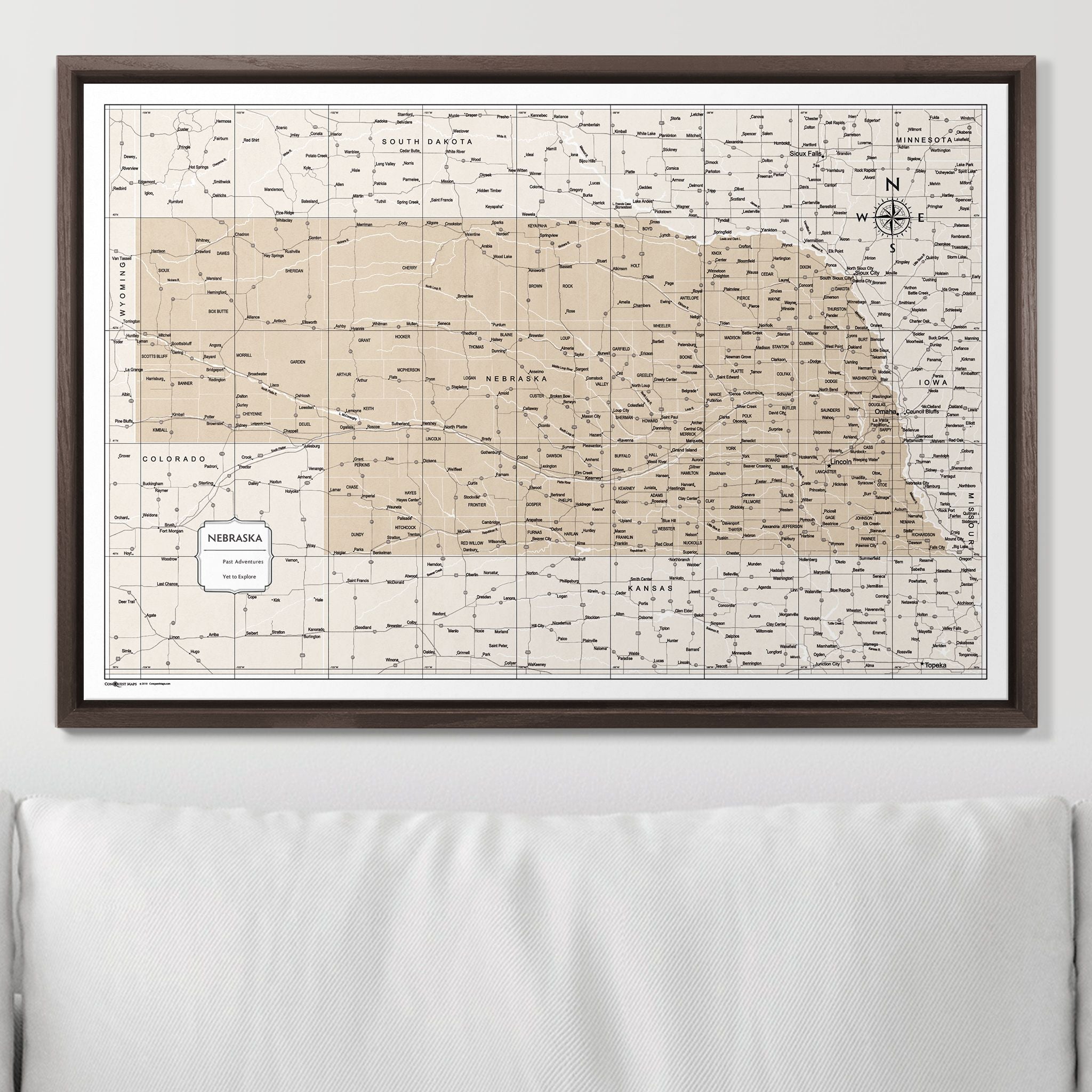 Push Pin Nebraska Map (Pin Board) - Light Brown Color Splash CM Pin Board