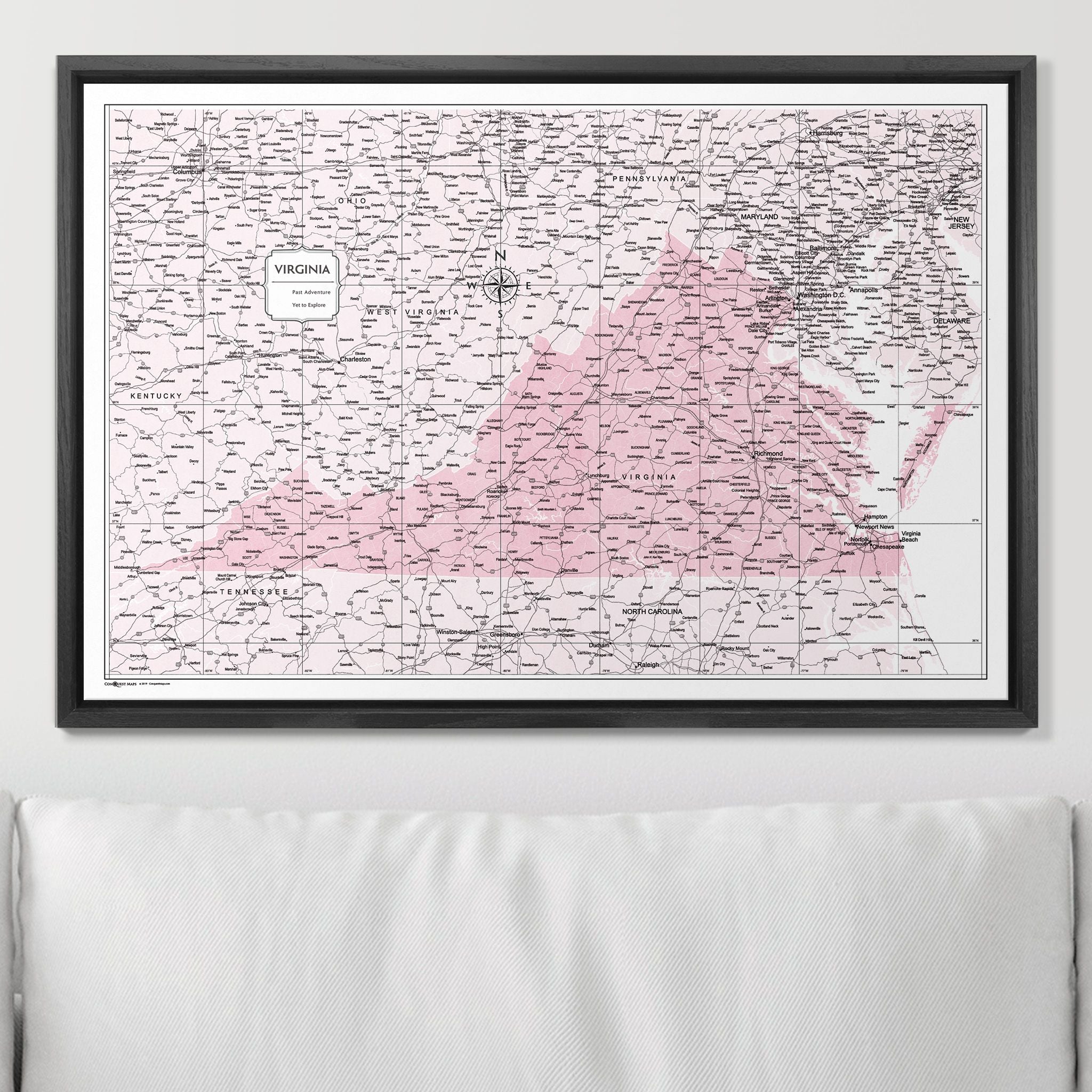 Push Pin Virginia Map (Pin Board) - Pink Color Splash CM Pin Board