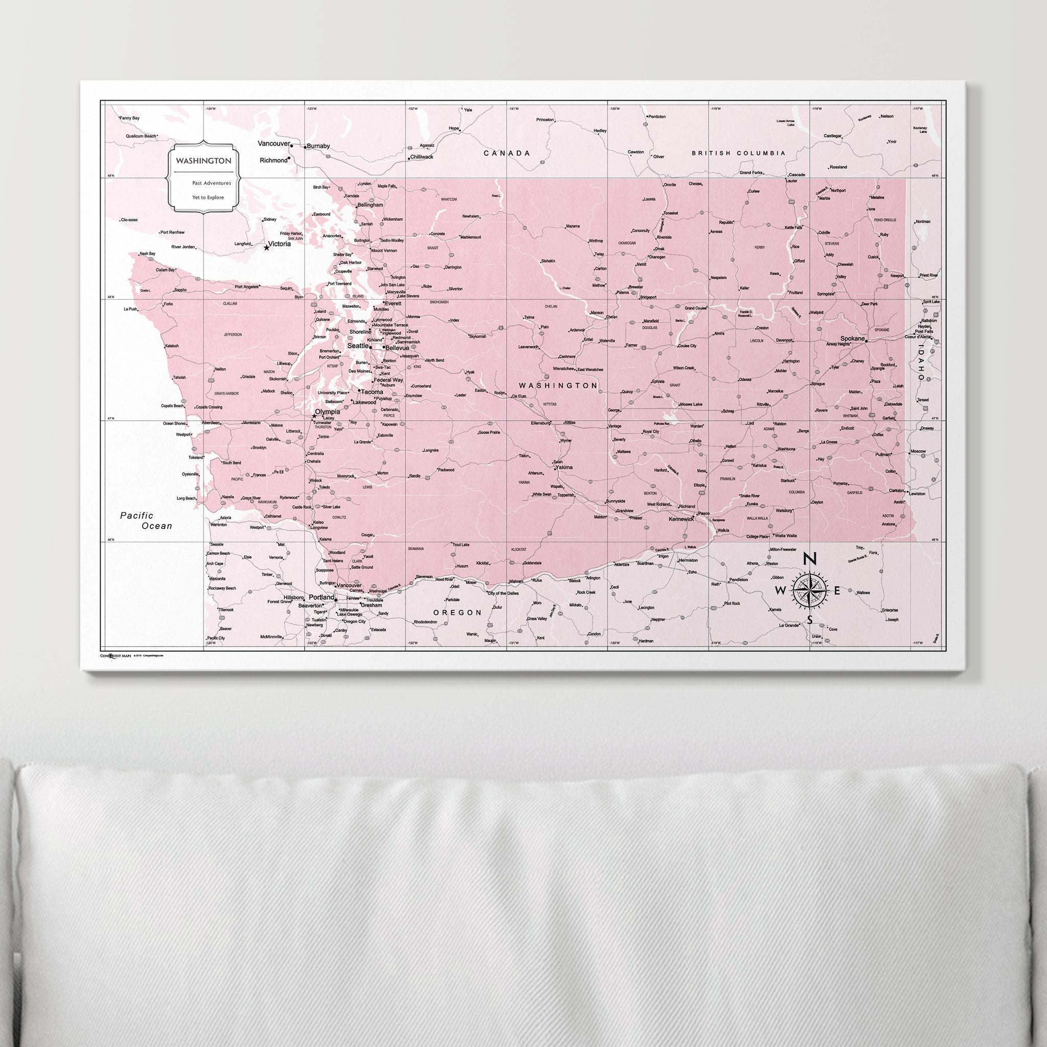 Push Pin Washington Map (Pin Board) - Pink Color Splash CM Pin Board