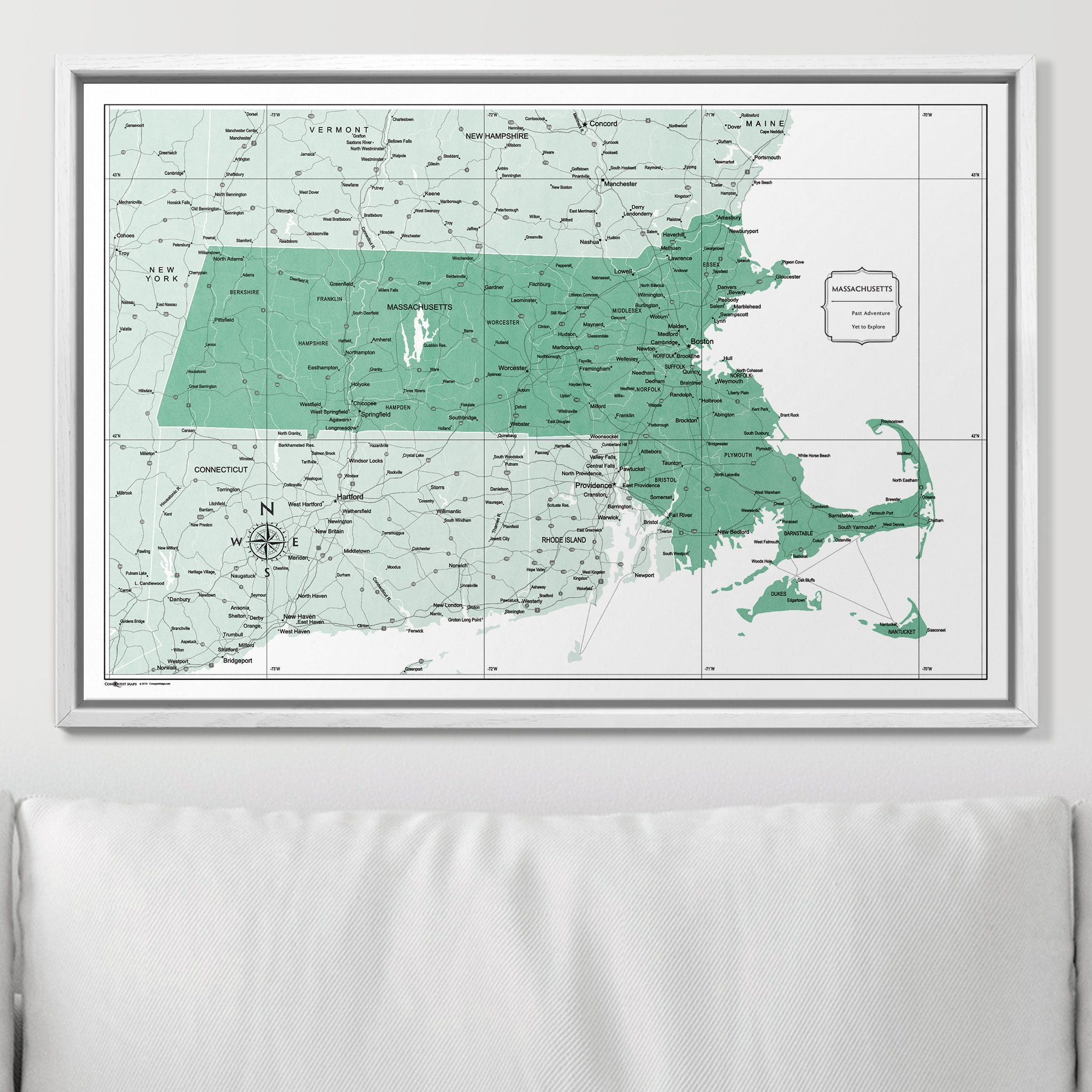 Push Pin Massachusetts Map (Pin Board) - Green Color Splash CM Pin Board