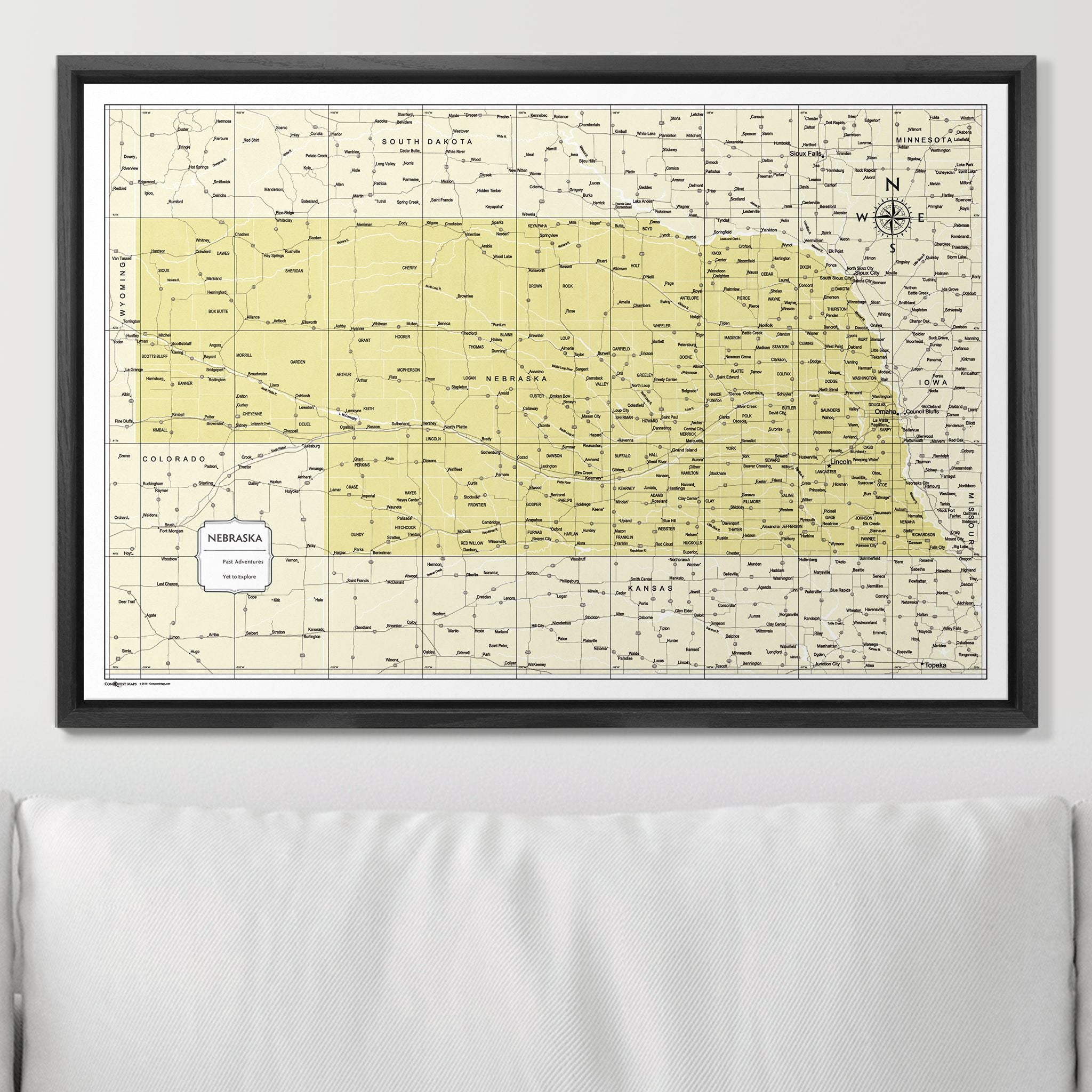 Push Pin Nebraska Map (Pin Board) - Yellow Color Splash CM Pin Board