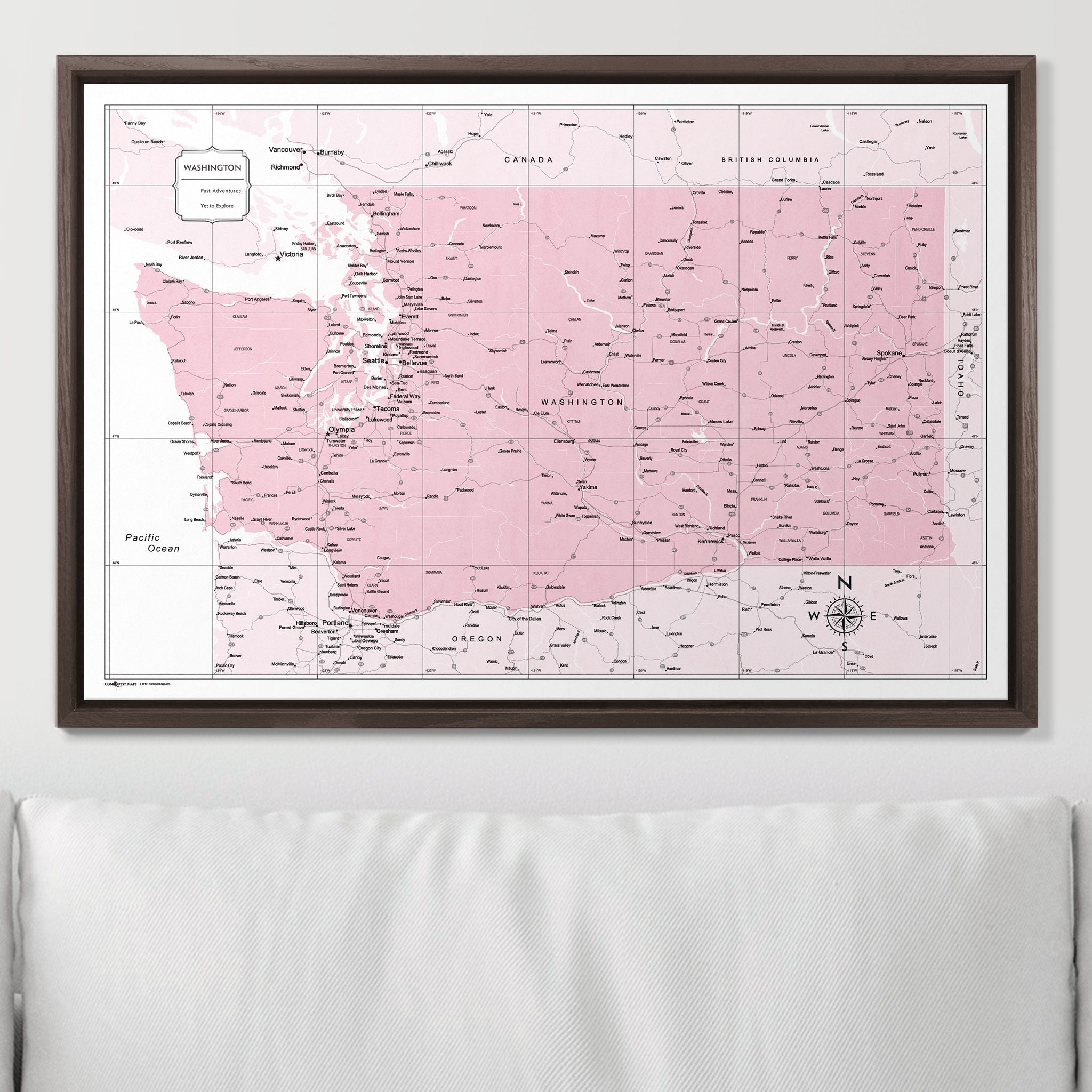 Push Pin Washington Map (Pin Board) - Pink Color Splash CM Pin Board