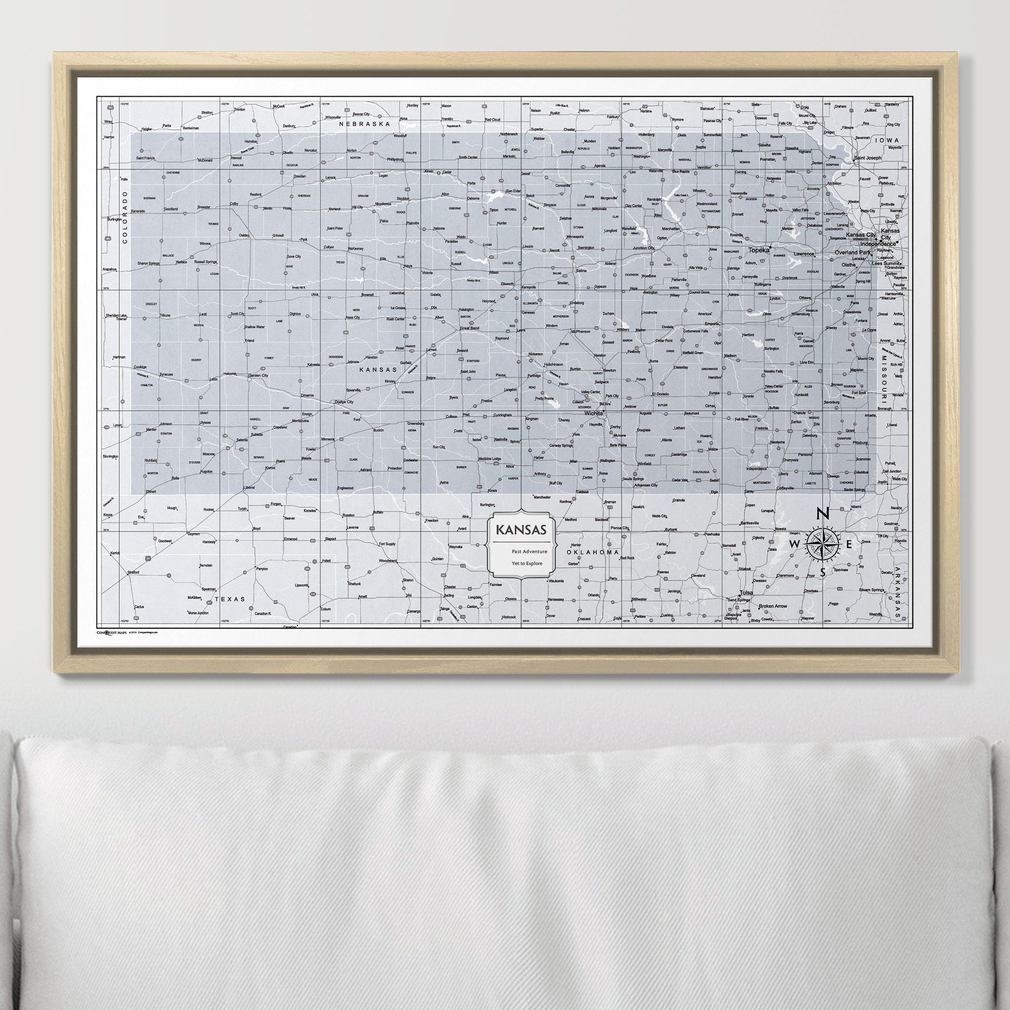 Push Pin Kansas Map (Pin Board) - Light Gray Color Splash CM Pin Board