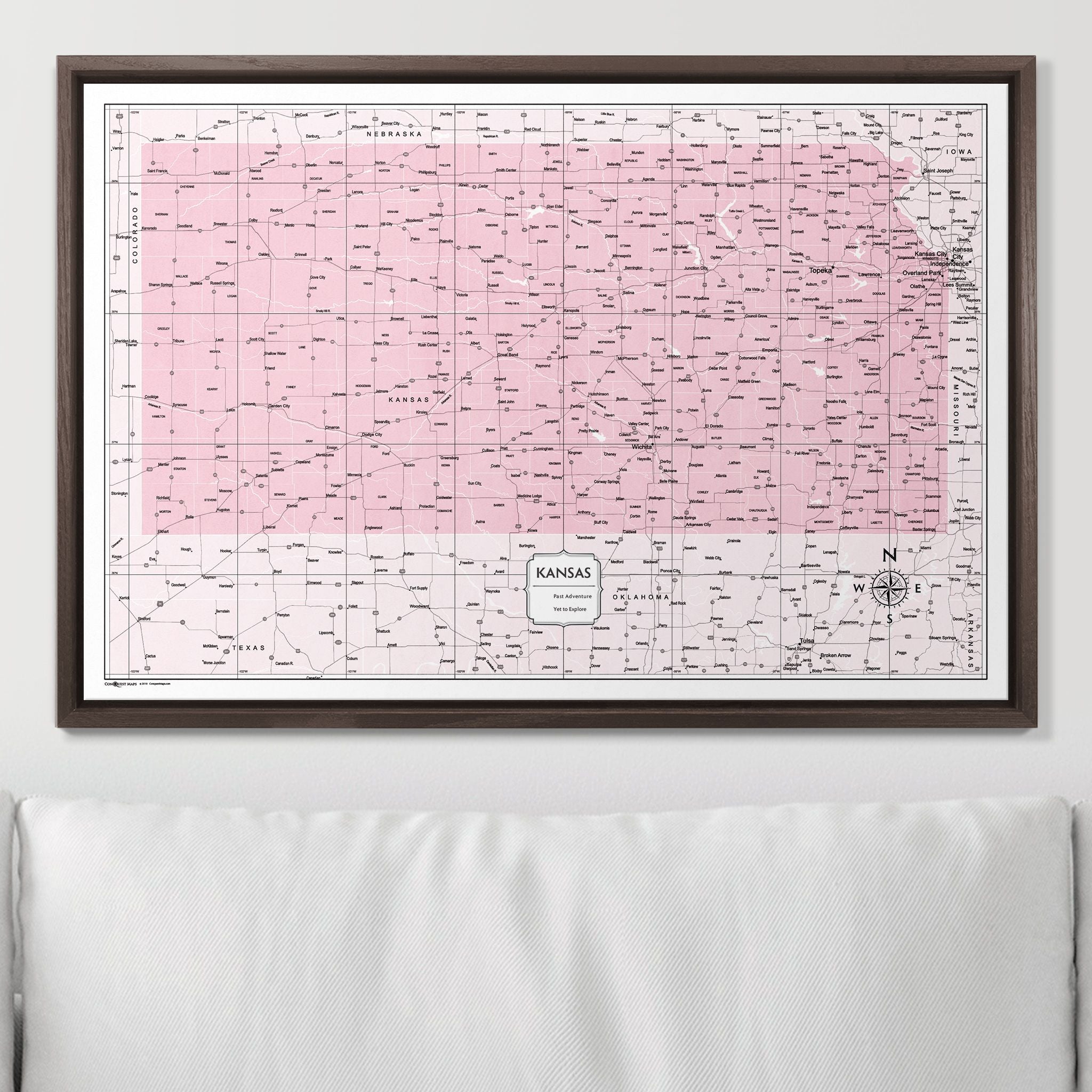 Push Pin Kansas Map (Pin Board) - Pink Color Splash CM Pin Board