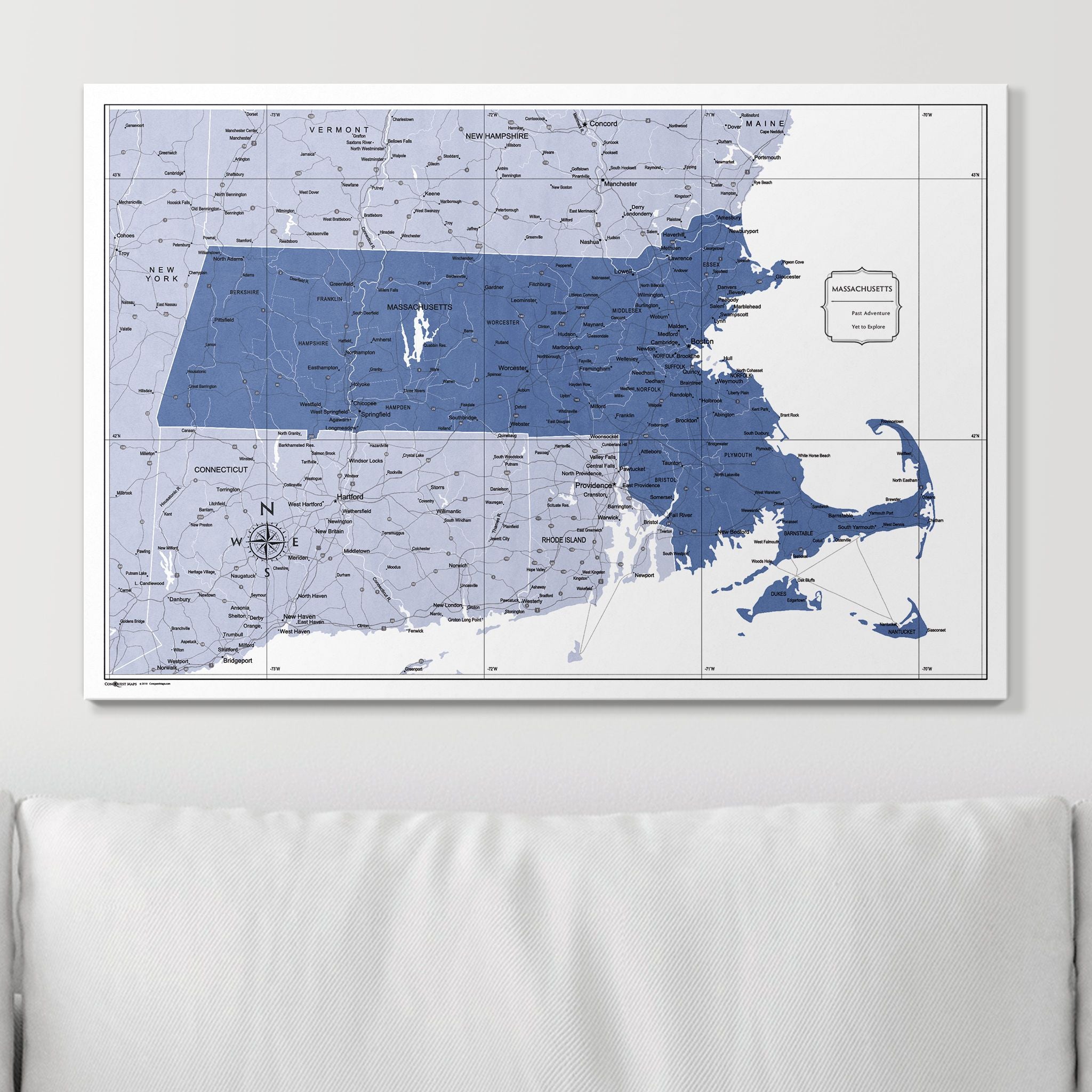 Push Pin Massachusetts Map (Pin Board) - Navy Color Splash CM Pin Board