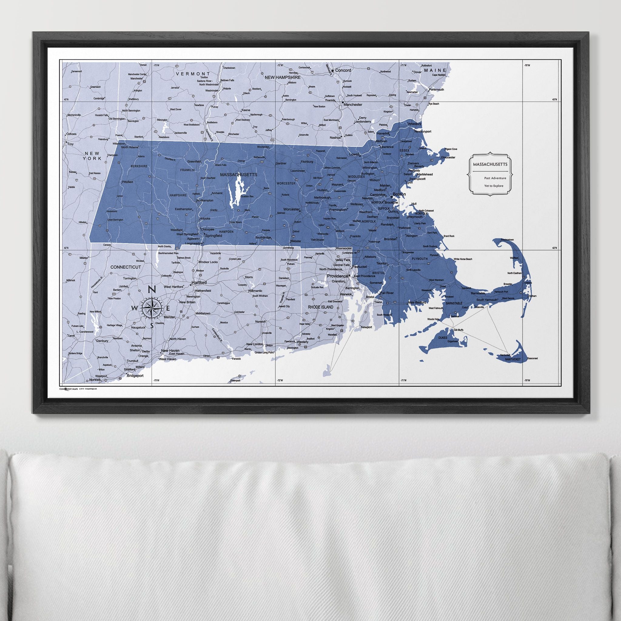 Push Pin Massachusetts Map (Pin Board) - Navy Color Splash CM Pin Board