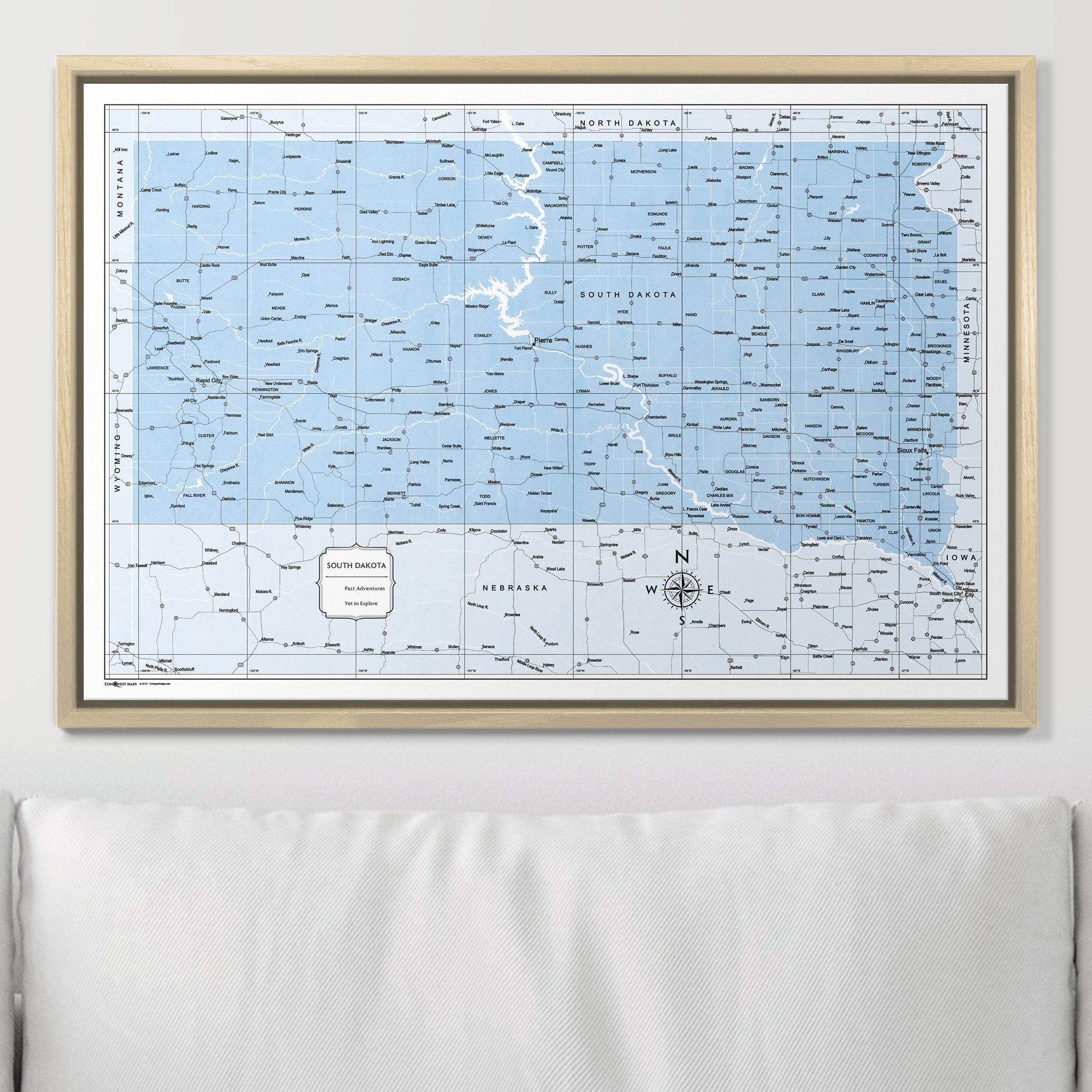 Push Pin South Dakota Map (Pin Board) - Light Blue Color Splash CM Pin Board