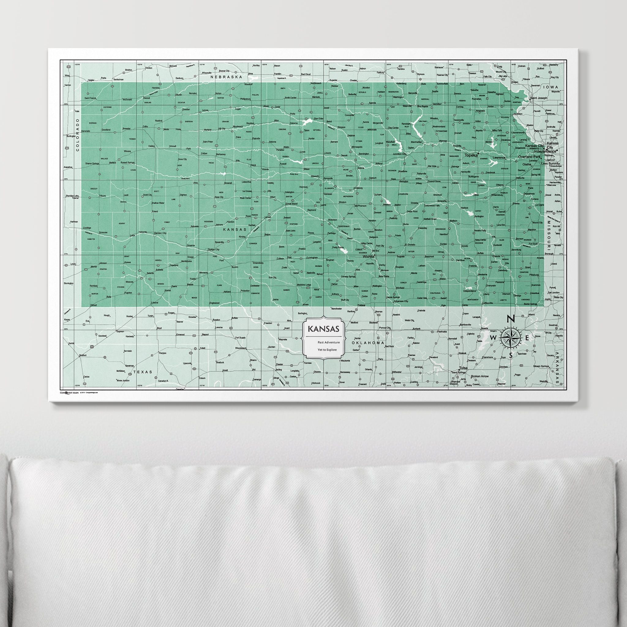 Push Pin Kansas Map (Pin Board) - Green Color Splash CM Pin Board