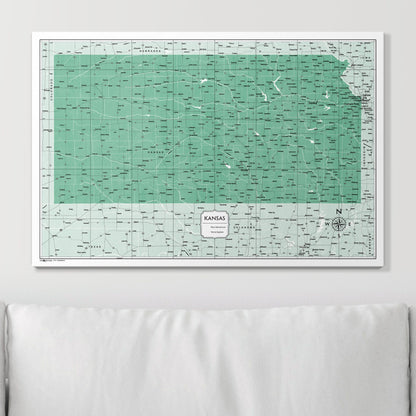 Push Pin Kansas Map (Pin Board) - Green Color Splash CM Pin Board