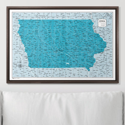 Push Pin Iowa Map (Pin Board) - Teal Color Splash CM Pin Board