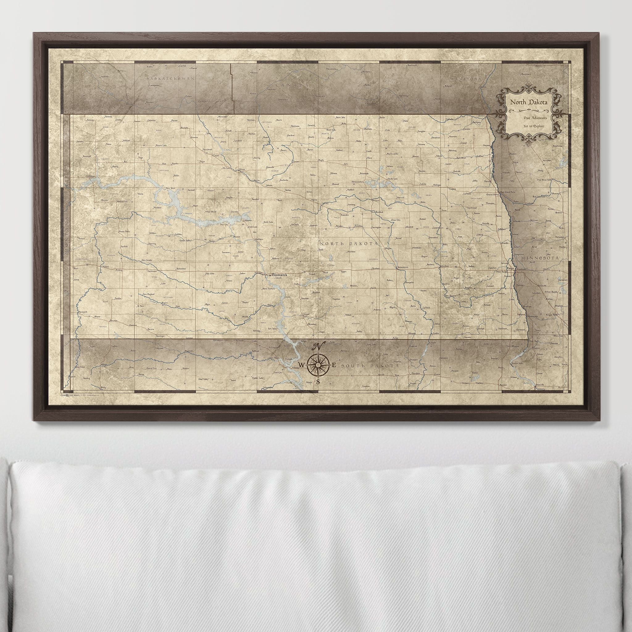 Push Pin North Dakota Map (Pin Board) - Rustic Vintage CM Pin Board