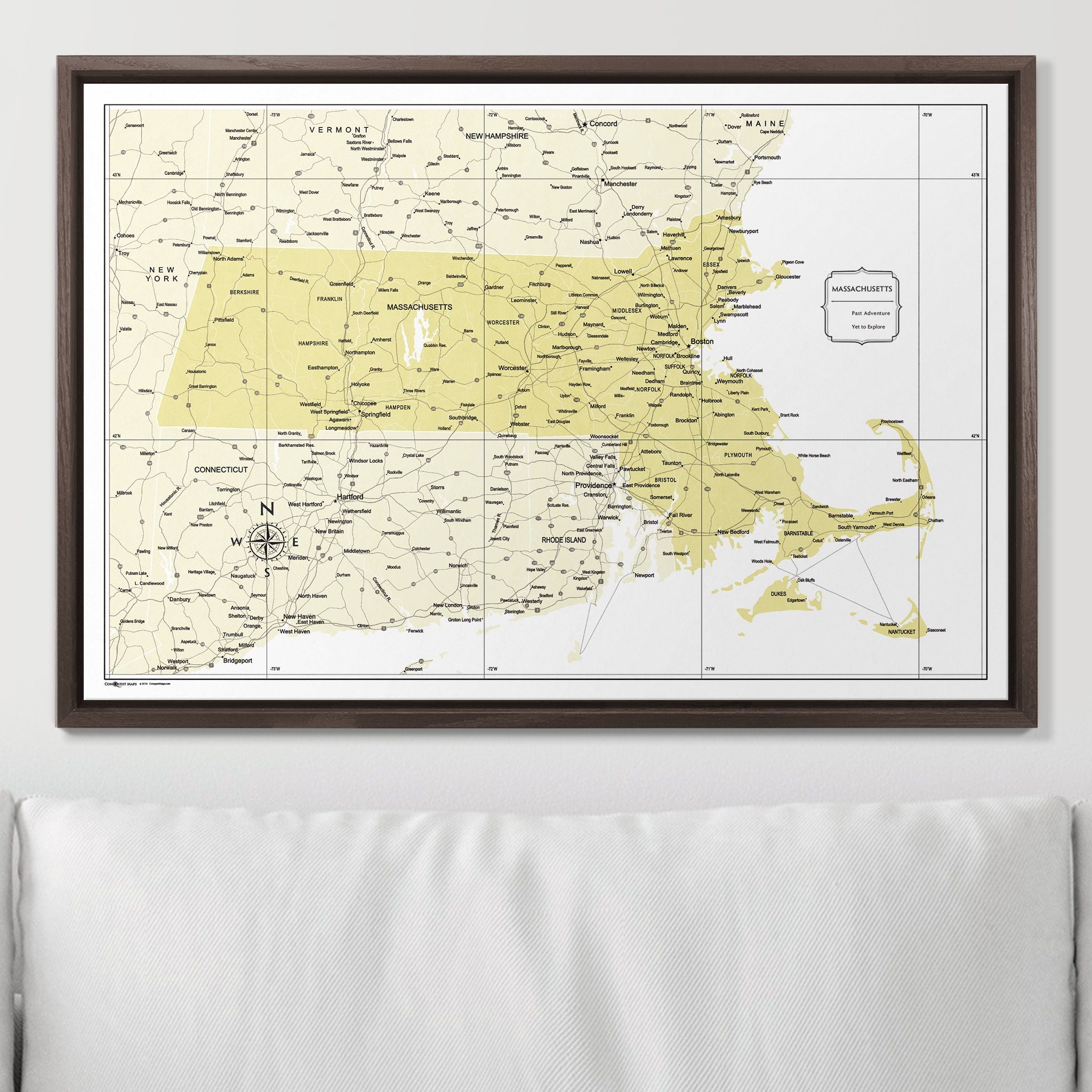 Push Pin Massachusetts Map (Pin Board) - Yellow Color Splash CM Pin Board