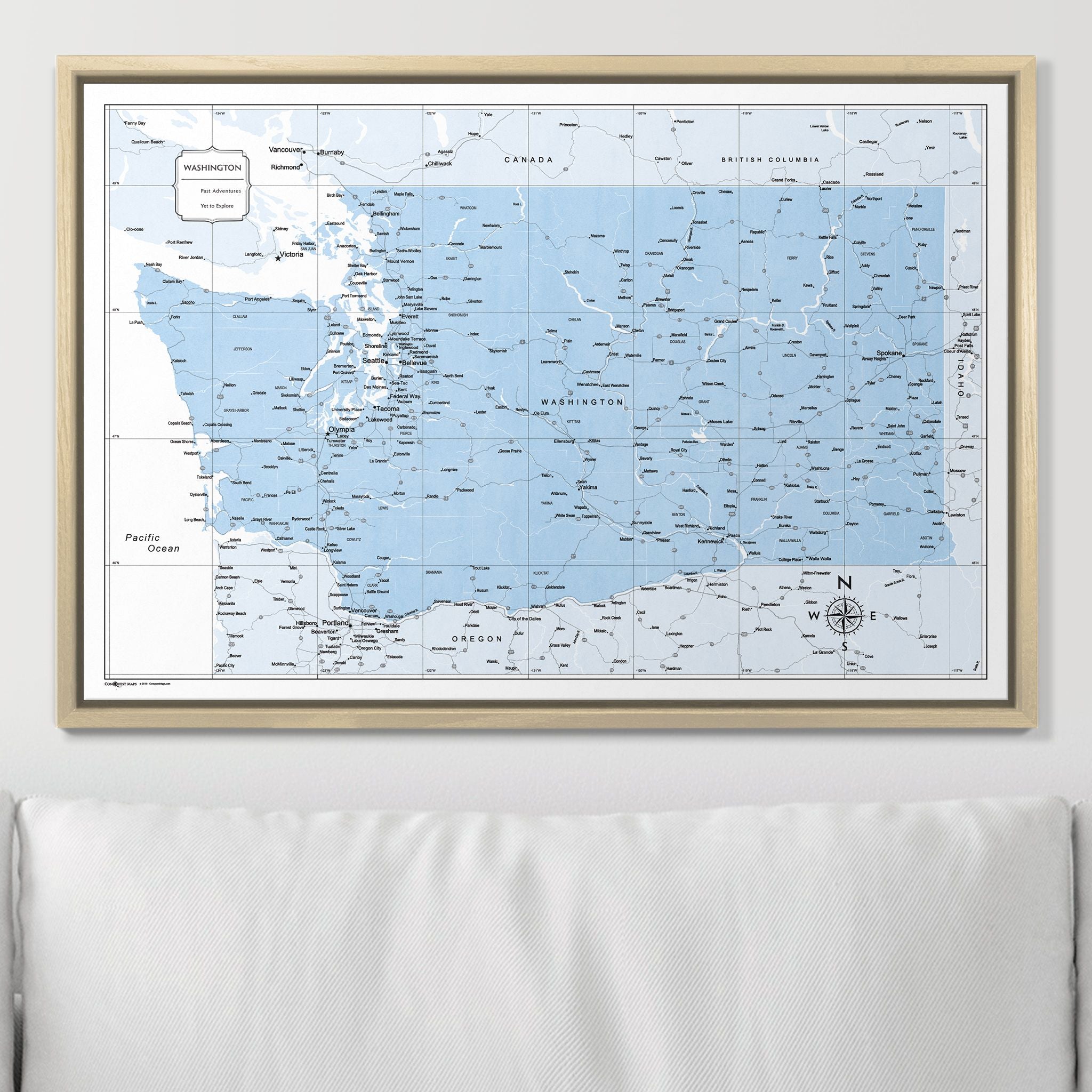 Push Pin Washington Map (Pin Board) - Light Blue Color Splash CM Pin Board