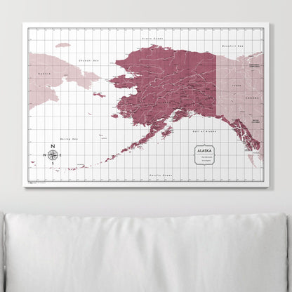 Push Pin Alaska Map (Pin Board) - Burgundy Color Splash CM Pin Board