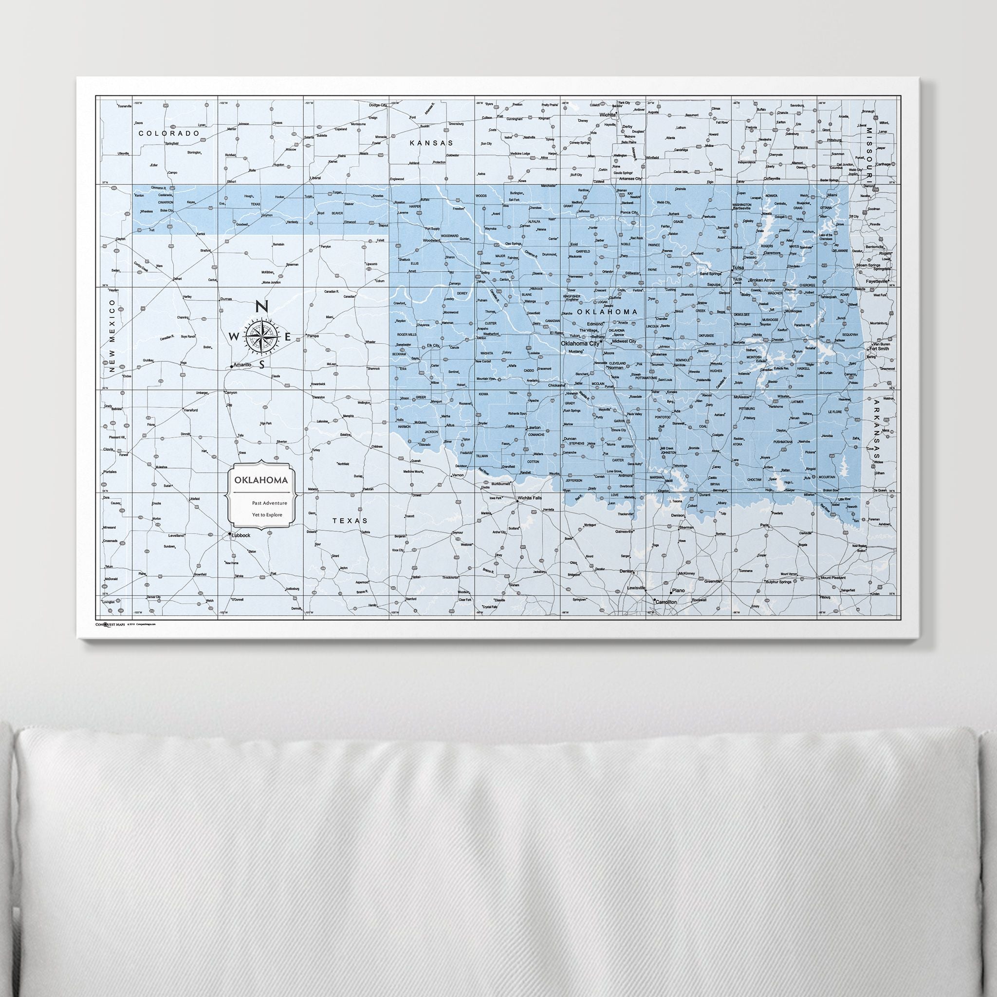 Push Pin Oklahoma Map (Pin Board) - Light Blue Color Splash CM Pin Board