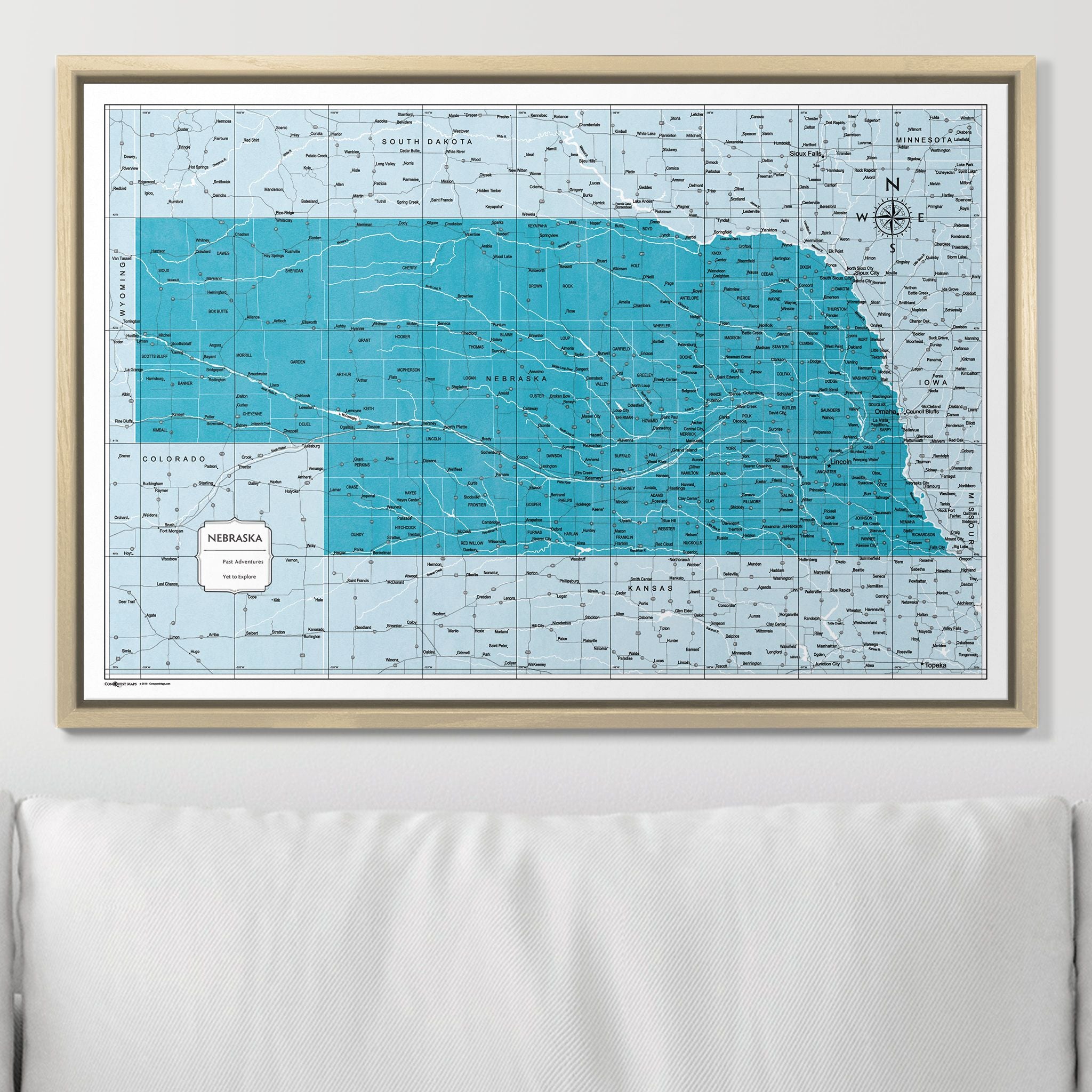 Push Pin Nebraska Map (Pin Board) - Teal Color Splash CM Pin Board