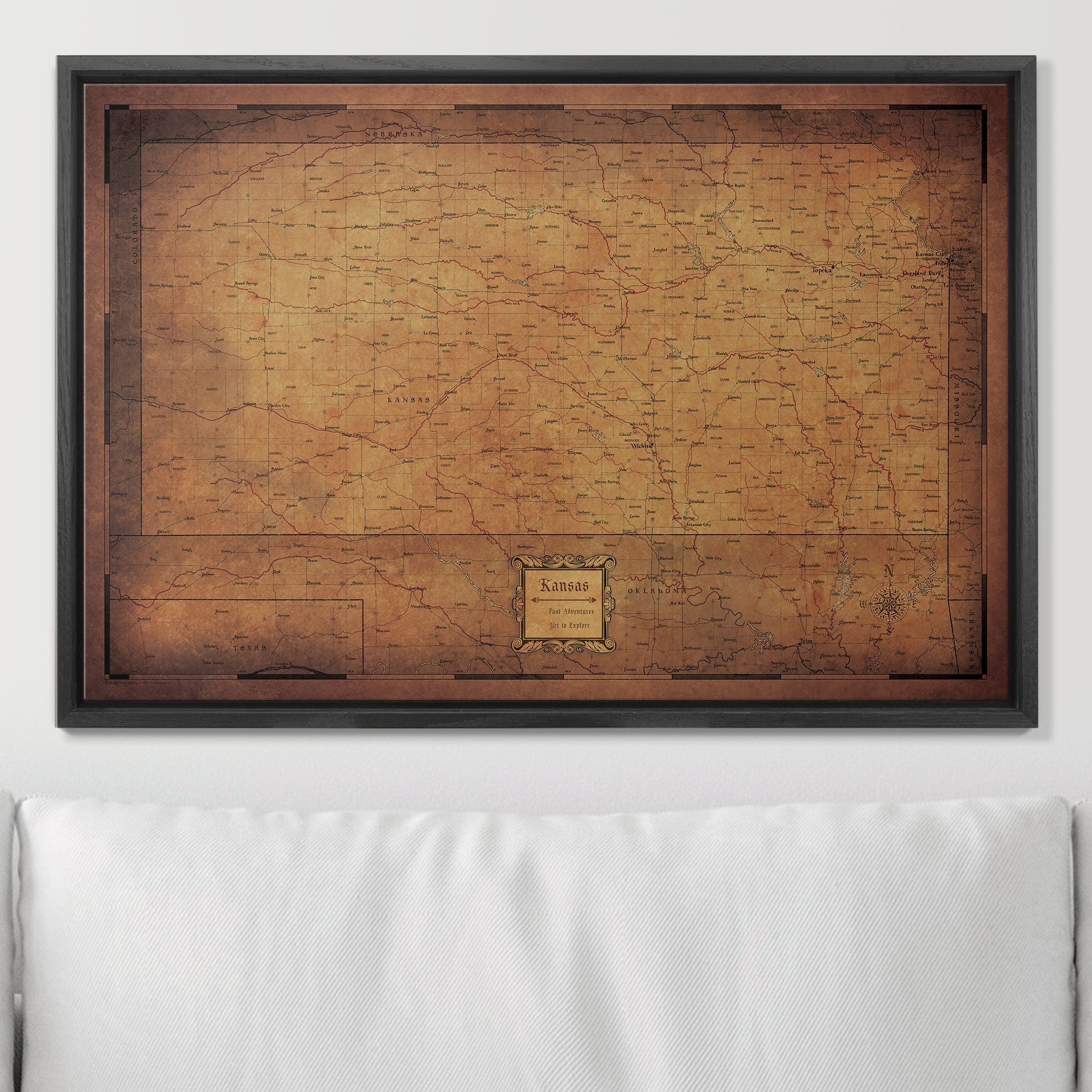 Push Pin Kansas Map (Pin Board) - Golden Aged CM Pin Board