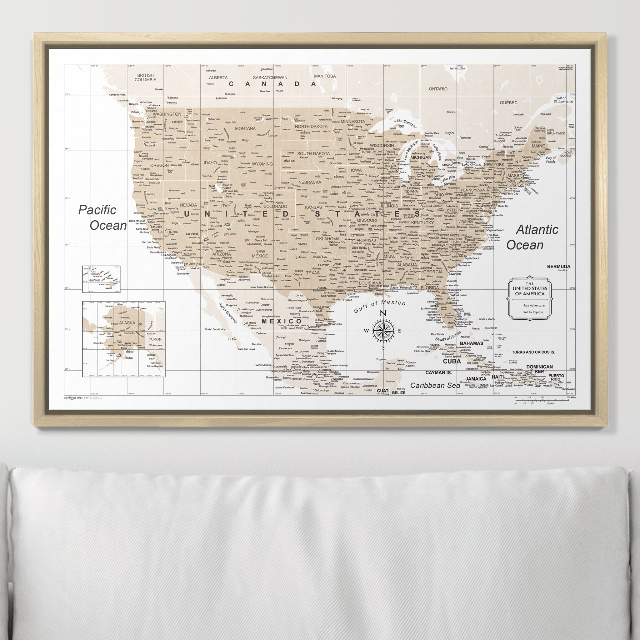 Push Pin USA Map (Pin Board) - Light Brown Color Splash CM Pin Board