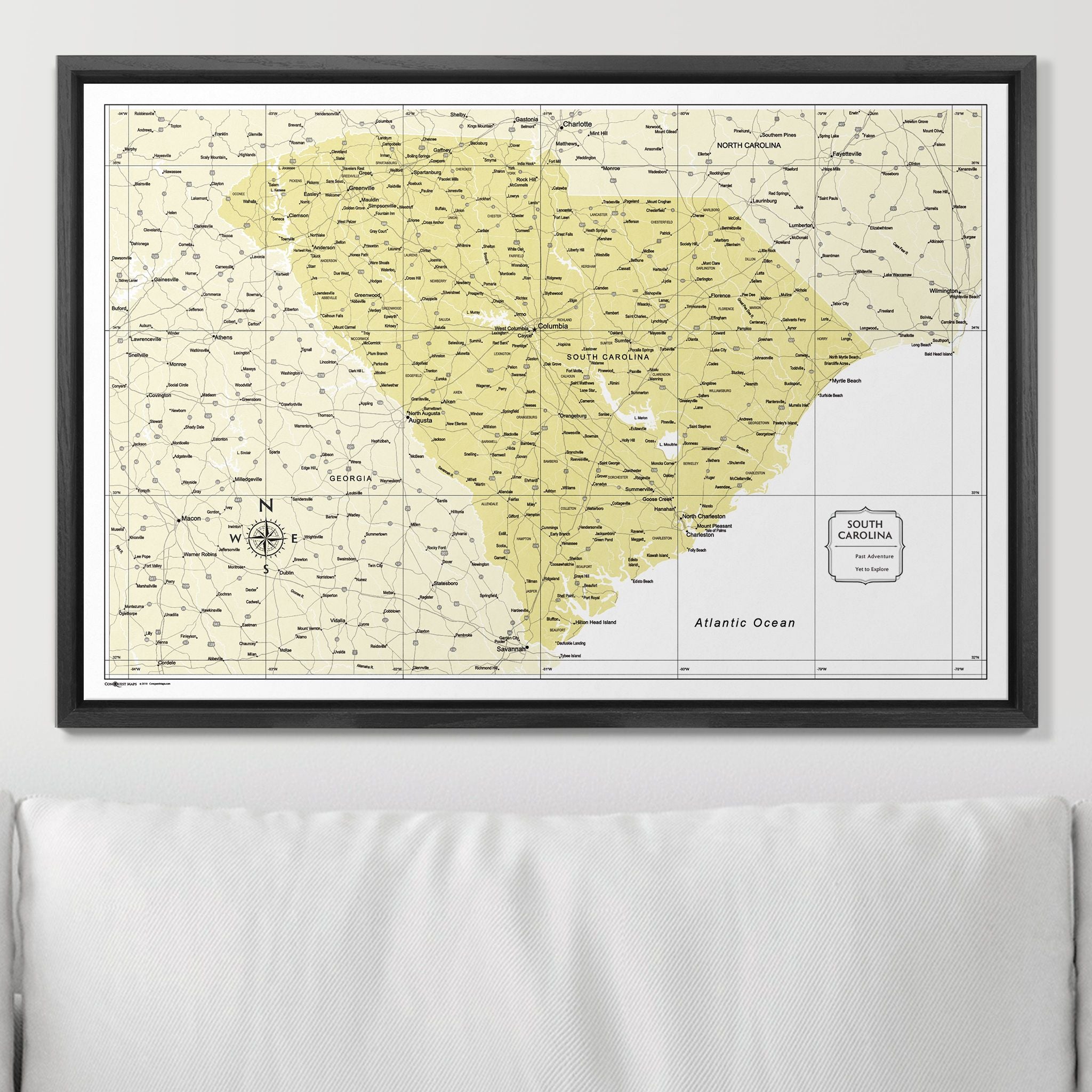 Push Pin South Carolina Map (Pin Board) - Yellow Color Splash CM Pin Board