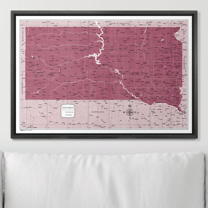 Push Pin South Dakota Map (Pin Board) - Burgundy Color Splash CM Pin Board