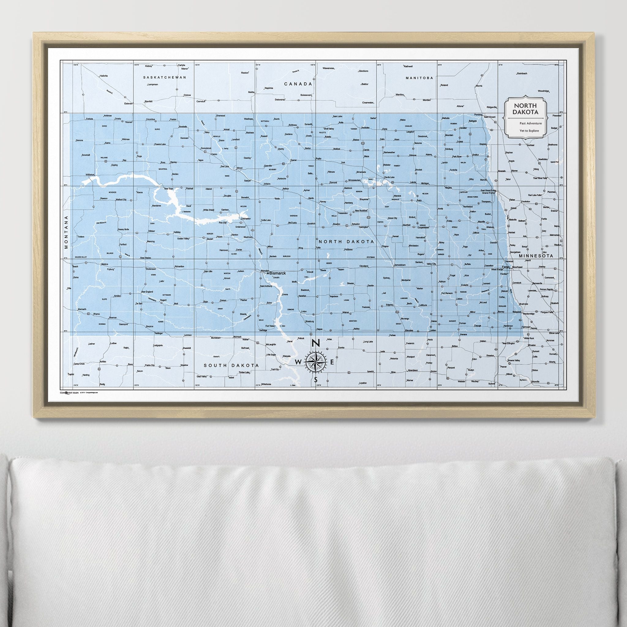 Push Pin North Dakota Map (Pin Board) - Light Blue Color Splash CM Pin Board