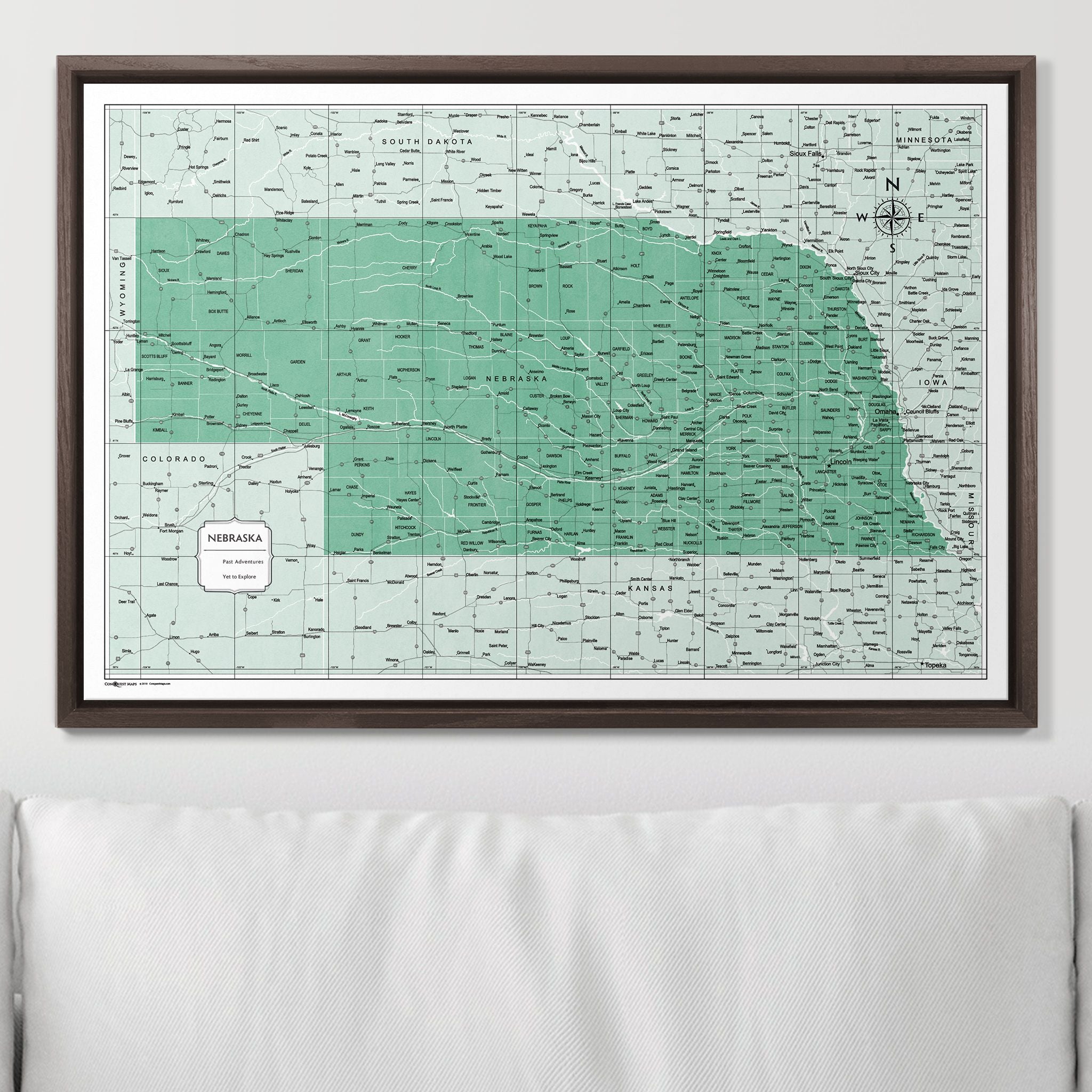 Push Pin Nebraska Map (Pin Board) - Green Color Splash CM Pin Board