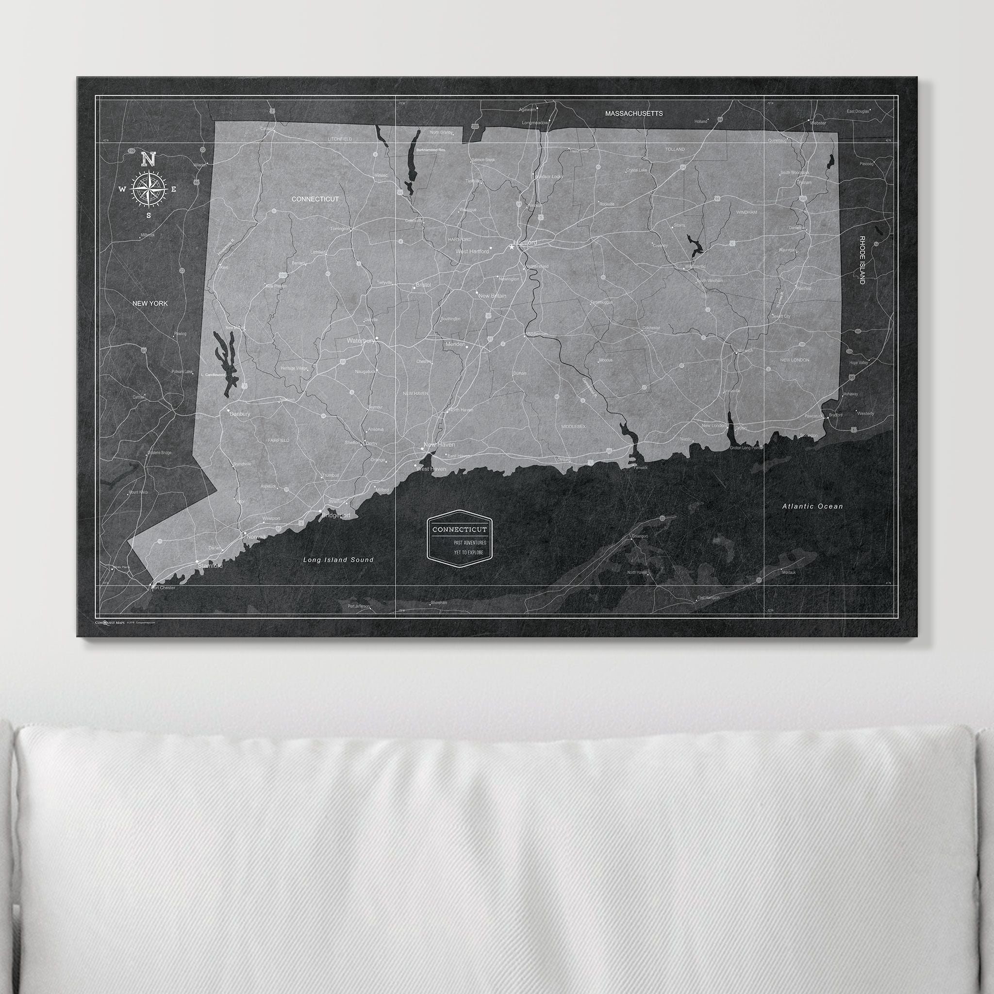 Push Pin Connecticut Map (Pin Board) - Modern Slate CM Pin Board