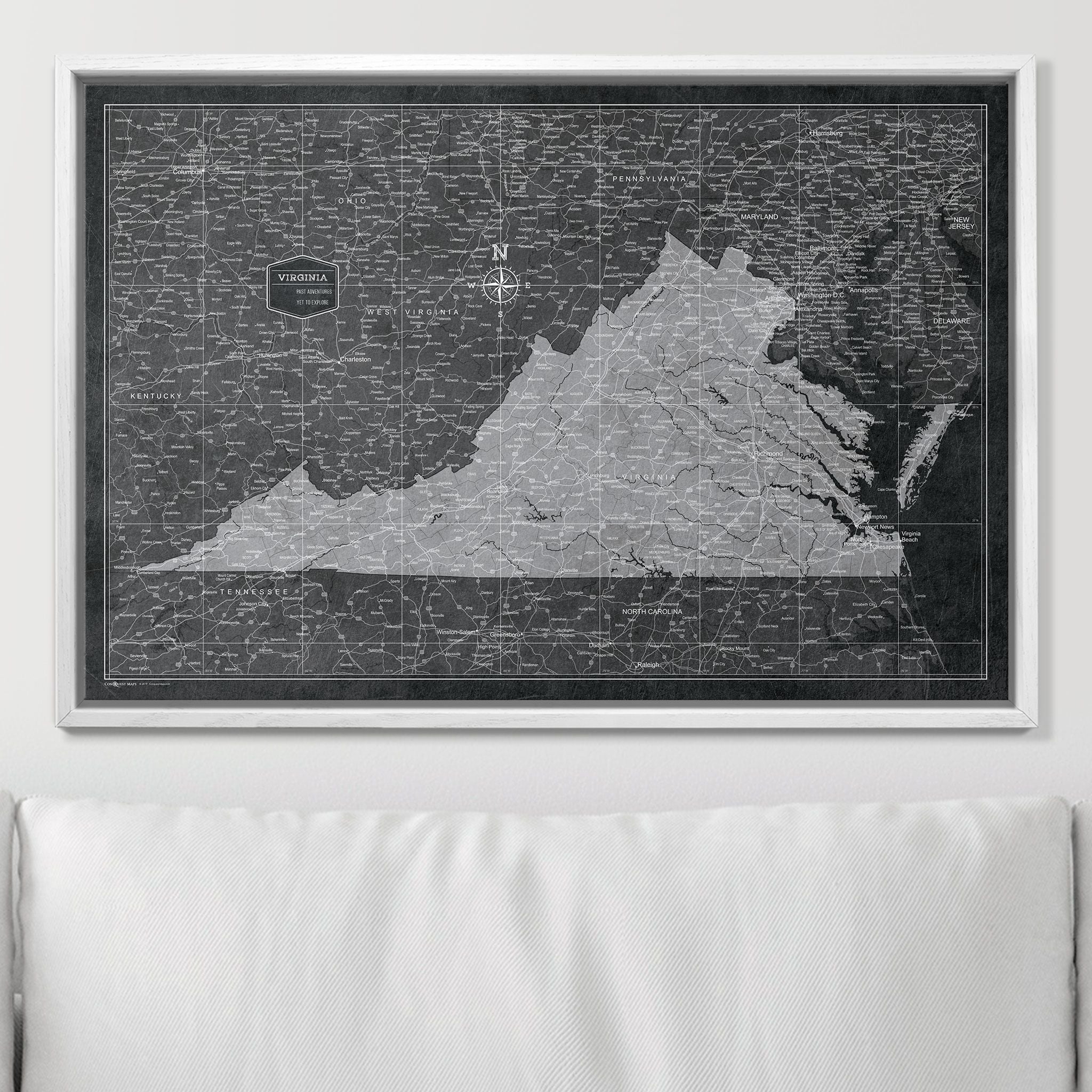 Push Pin Virginia Map (Pin Board) - Modern Slate CM Pin Board