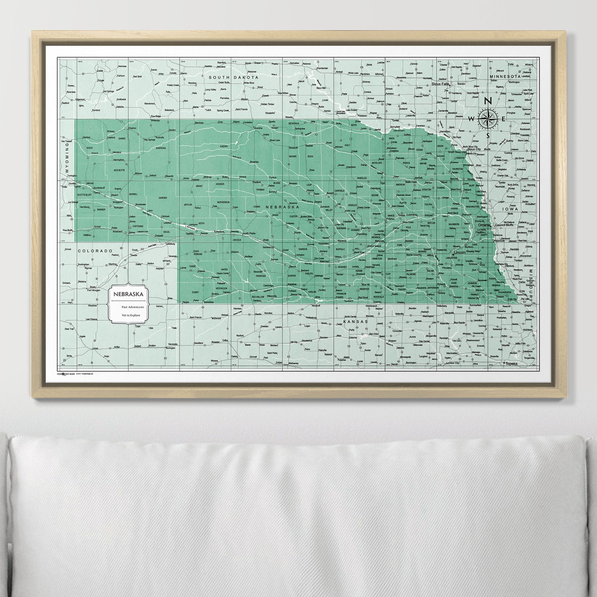 Push Pin Nebraska Map (Pin Board) - Green Color Splash CM Pin Board