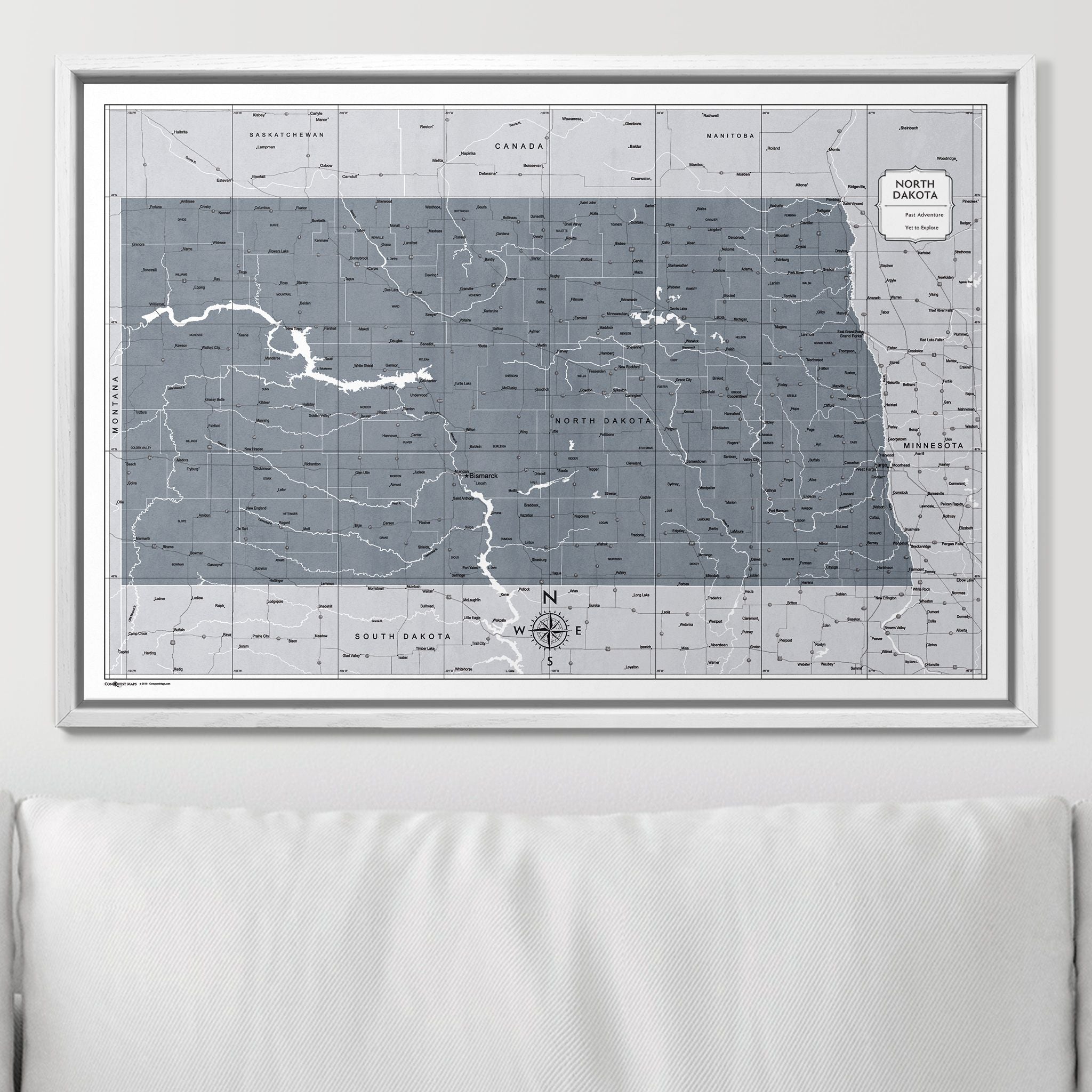 Push Pin North Dakota Map (Pin Board) - Dark Gray Color Splash CM Pin Board